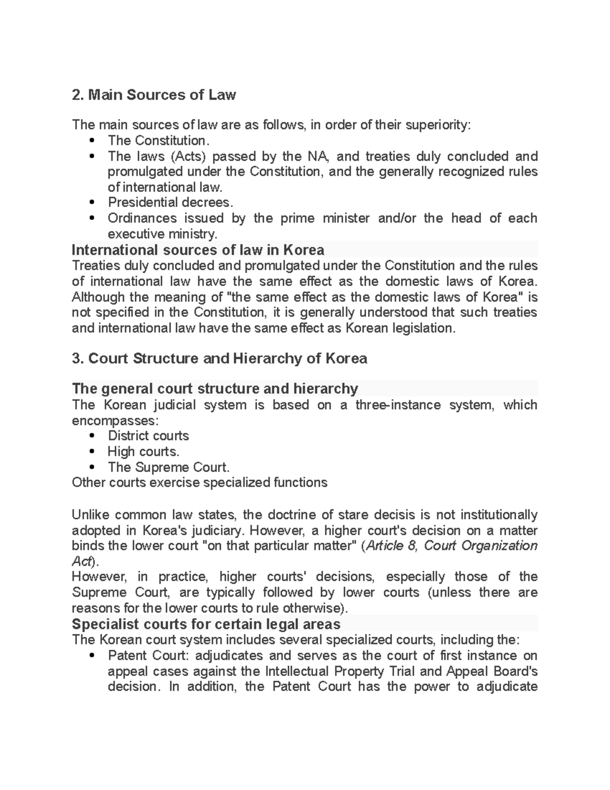 2 fcwf 2. Main Sources of Law The main sources of law are as