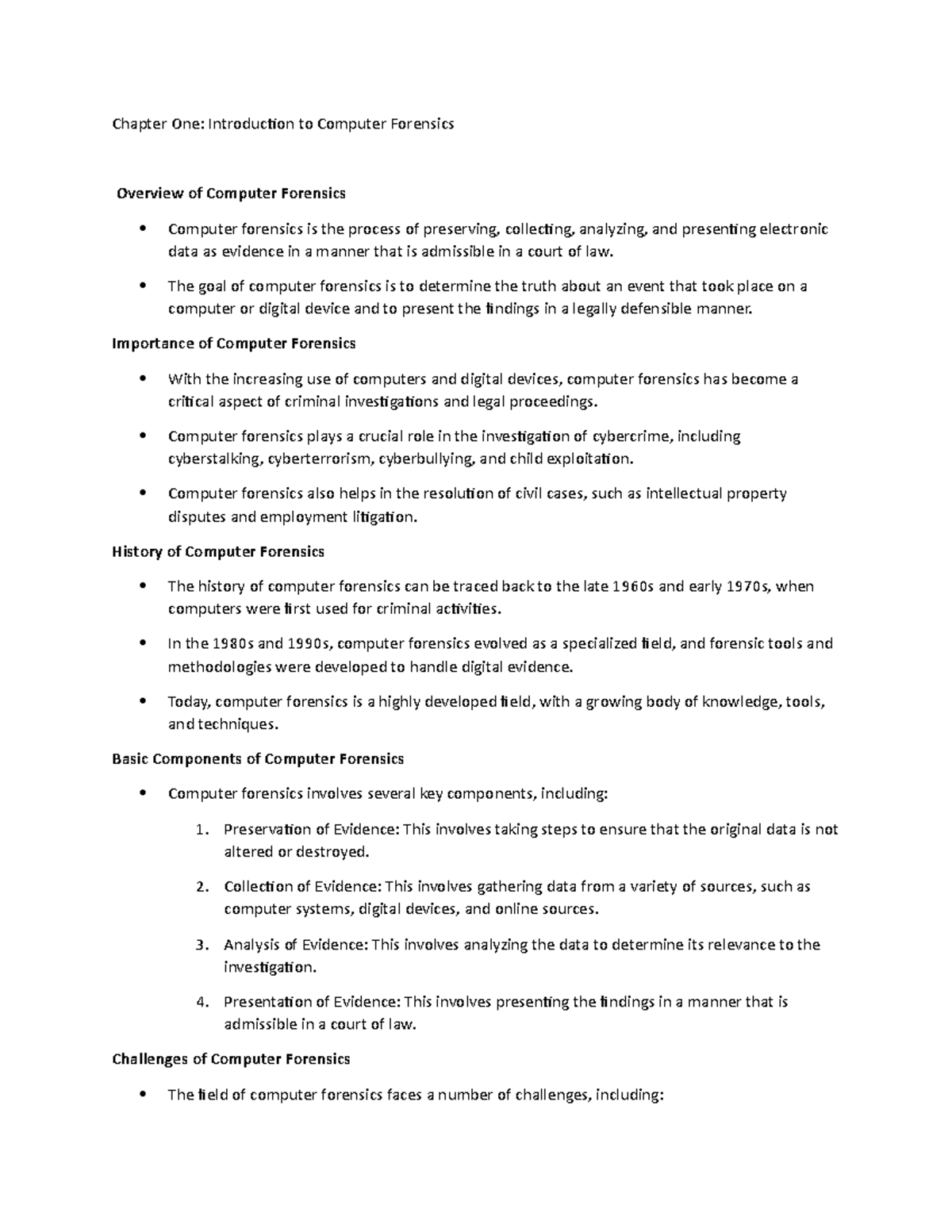 Chapter One Describes What Computer Forensics Is And What Are The Chapter One Describes What Computer Forensics Is And What Are The