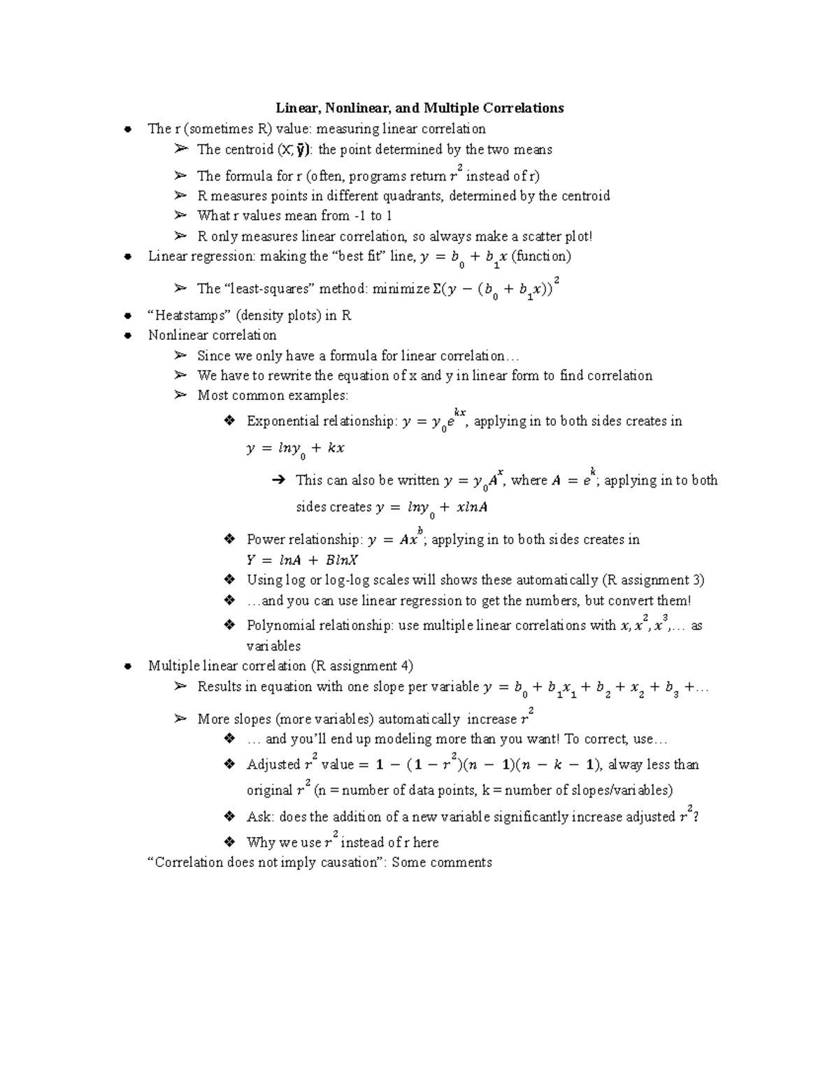 Math 15 Lecture 4 Notes - Linear, Nonlinear, and Multiple Correlations ...