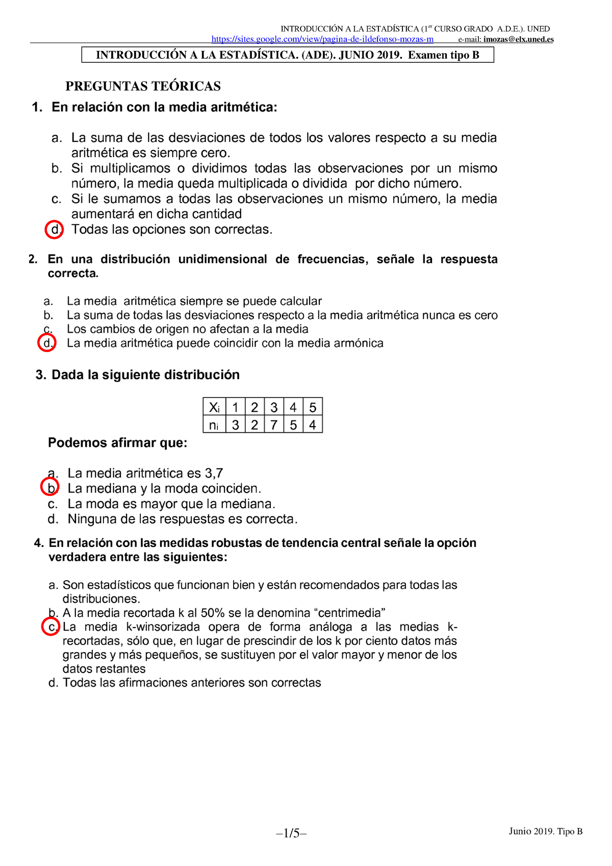 EXAMEN 2019 JUNIO TIPO B INTRODUCCION A LA ESTADISTICA - - Studocu