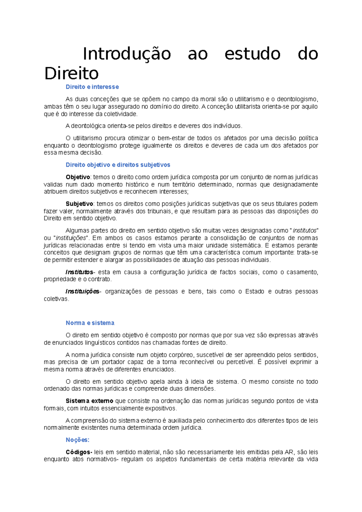 Introdução ao estudo do Direito I Resumo - Introdução ao estudo do ...