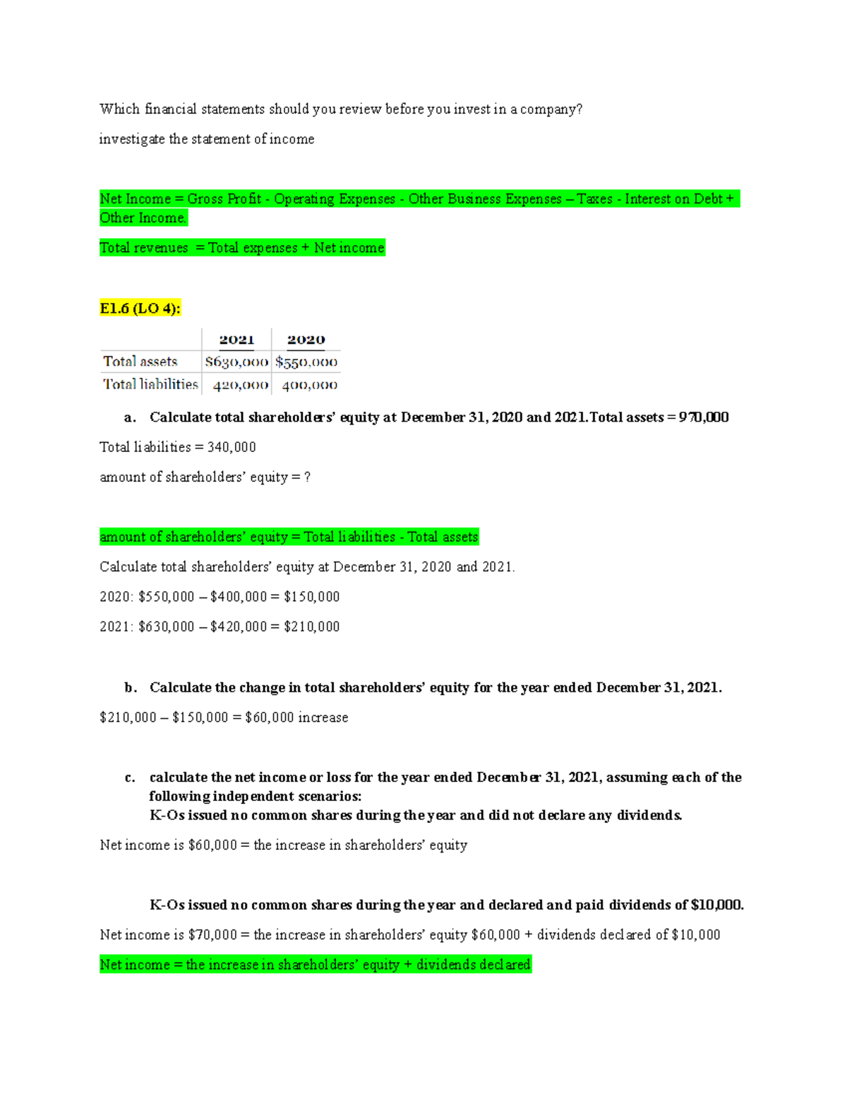 Chapter 1 questions - Which financial statements should you review ...