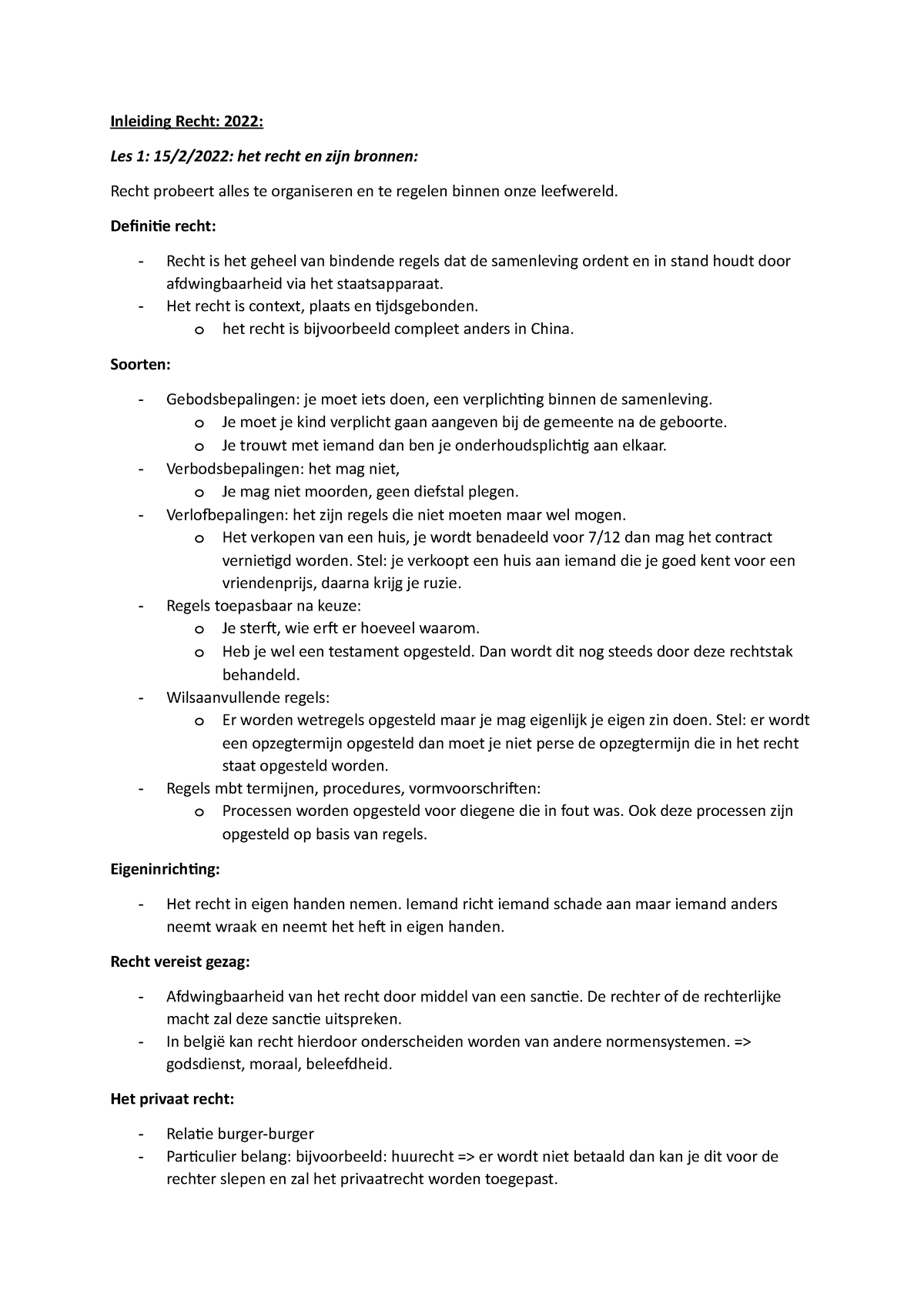 Inleiding Recht Notities 2022 - Inleiding Recht: 2022: Les 1: 15/2/2022 ...