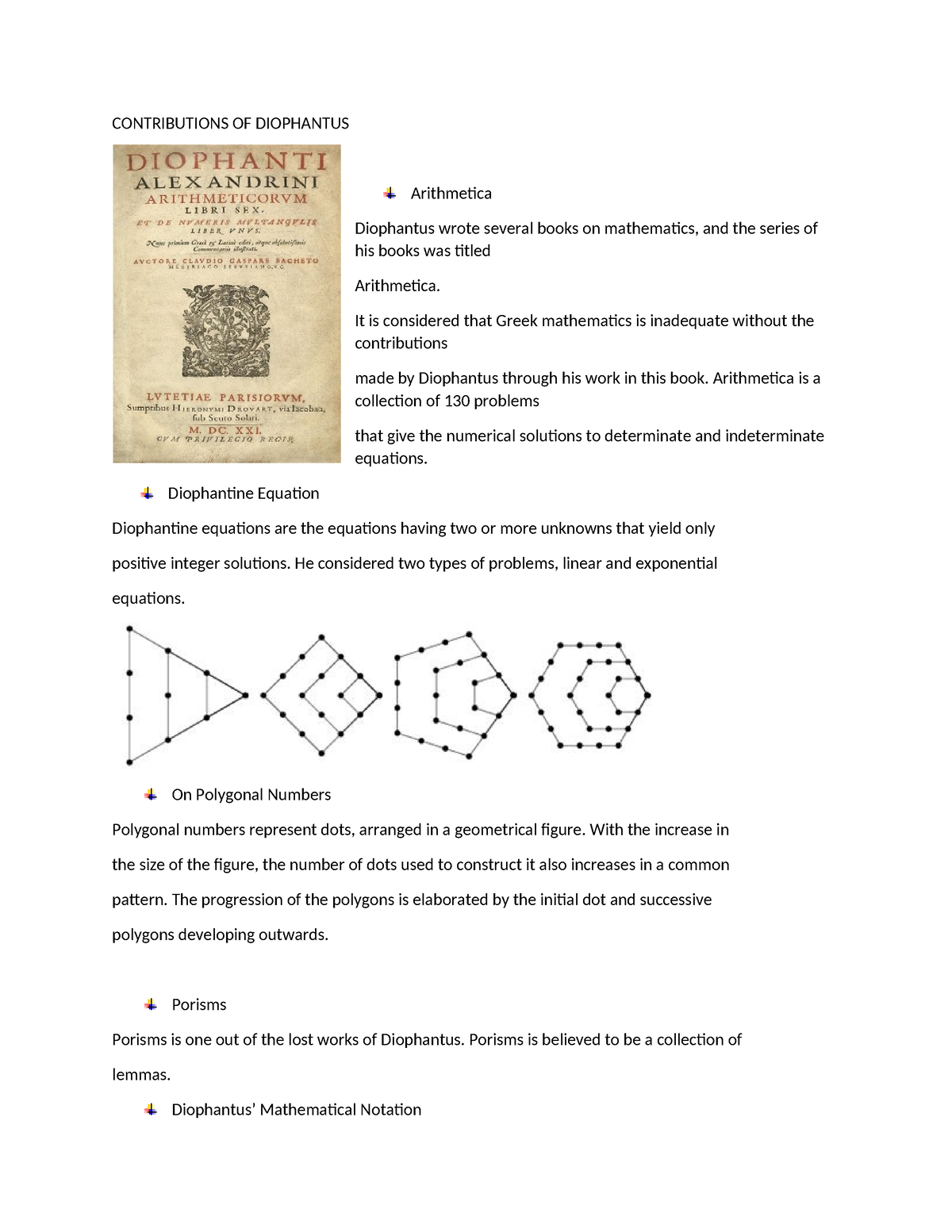 Contributions OF Diophantus - CONTRIBUTIONS OF DIOPHANTUS Arithmetica ...