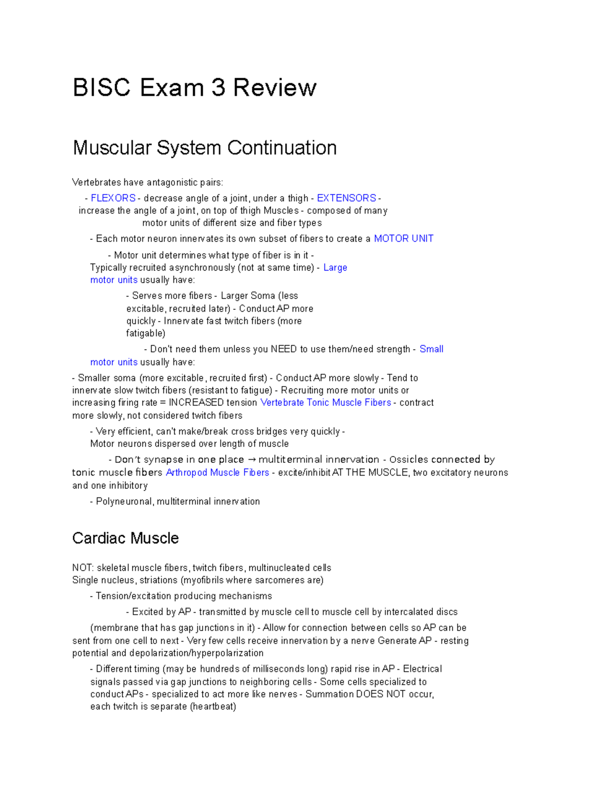 BISC Exam 3 Review - Exam 3 Study Guide - BISC Exam 3 Review Muscular ...