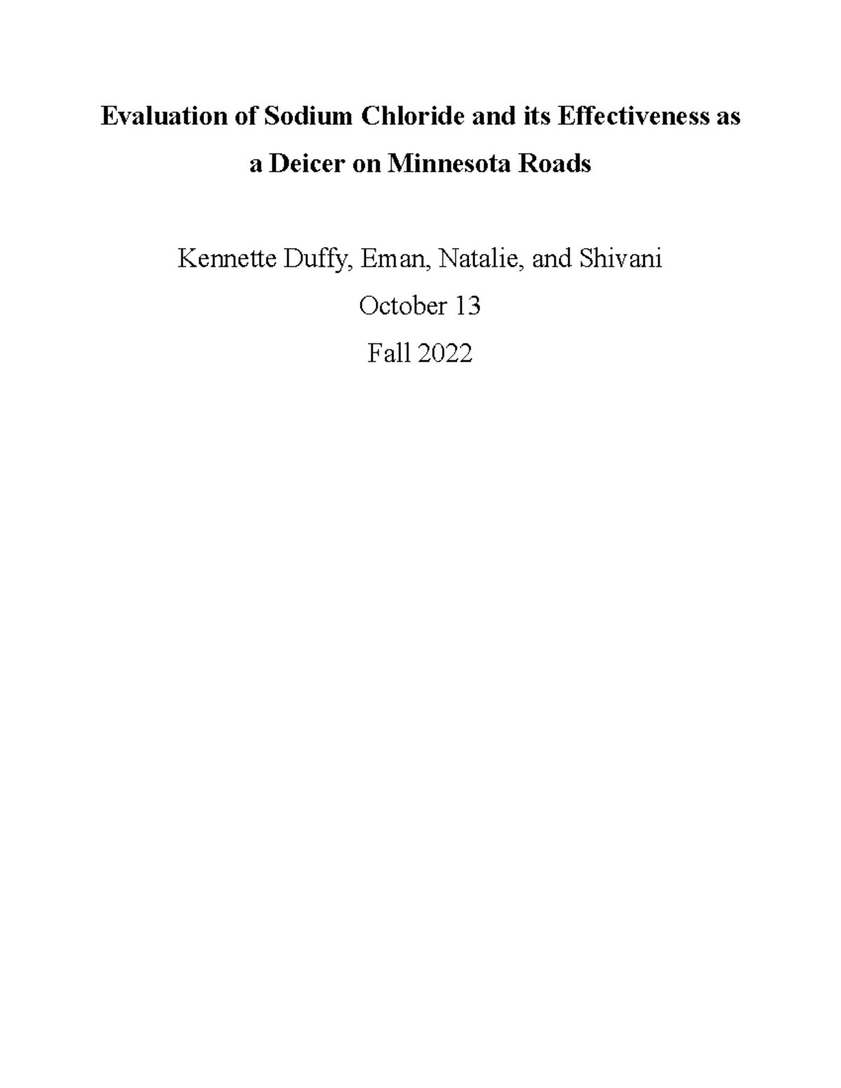 Lab Report 1 Evaluation of Sodium Chloride and its Effectiveness as