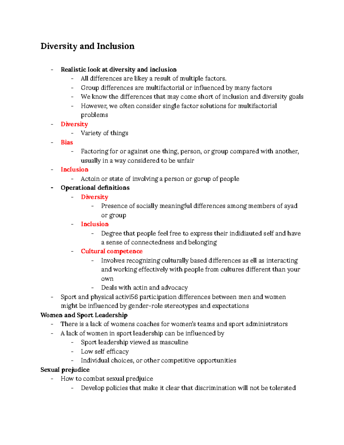 Notes 6 - Diversity and Inclusion Realistic look at diversity and ...