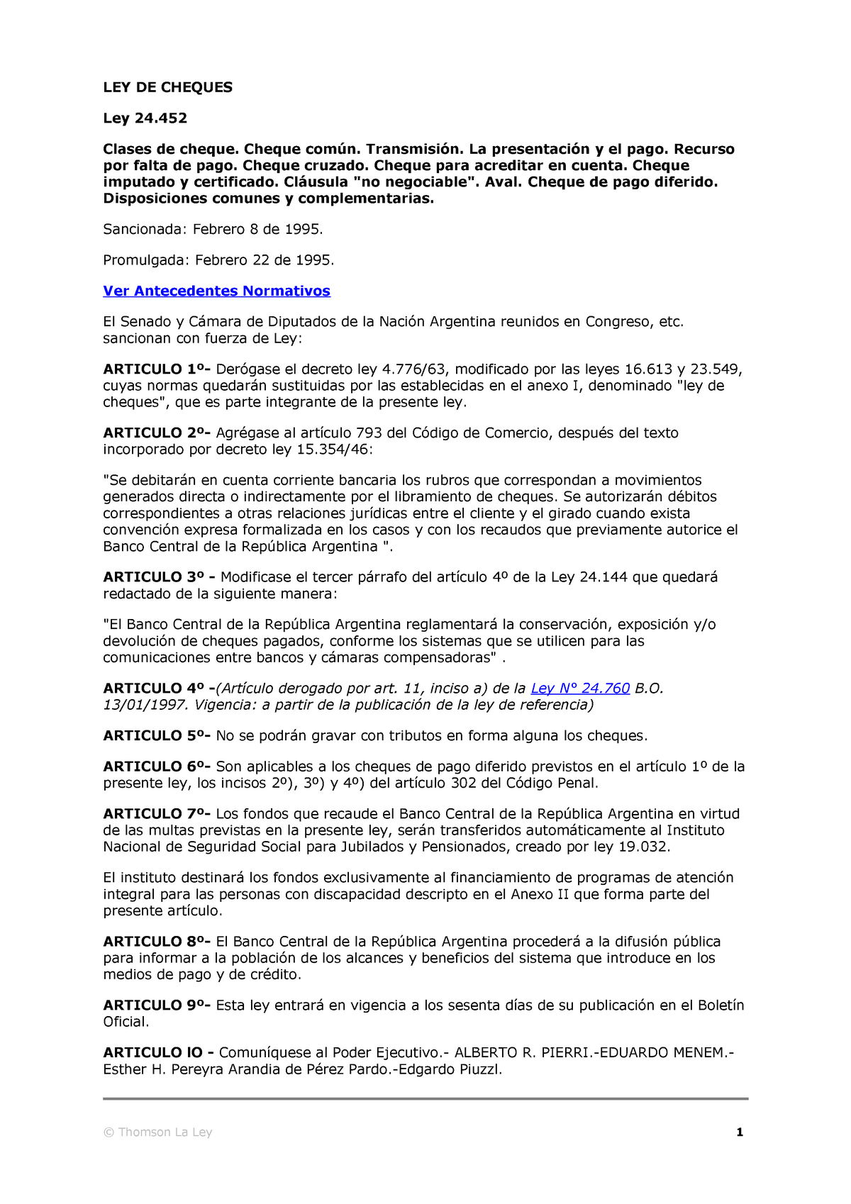 2 Ley 24452 Infoleg Ley De Cheques Ley 24 Clases De Cheque Cheque Común Transmisión La 1348