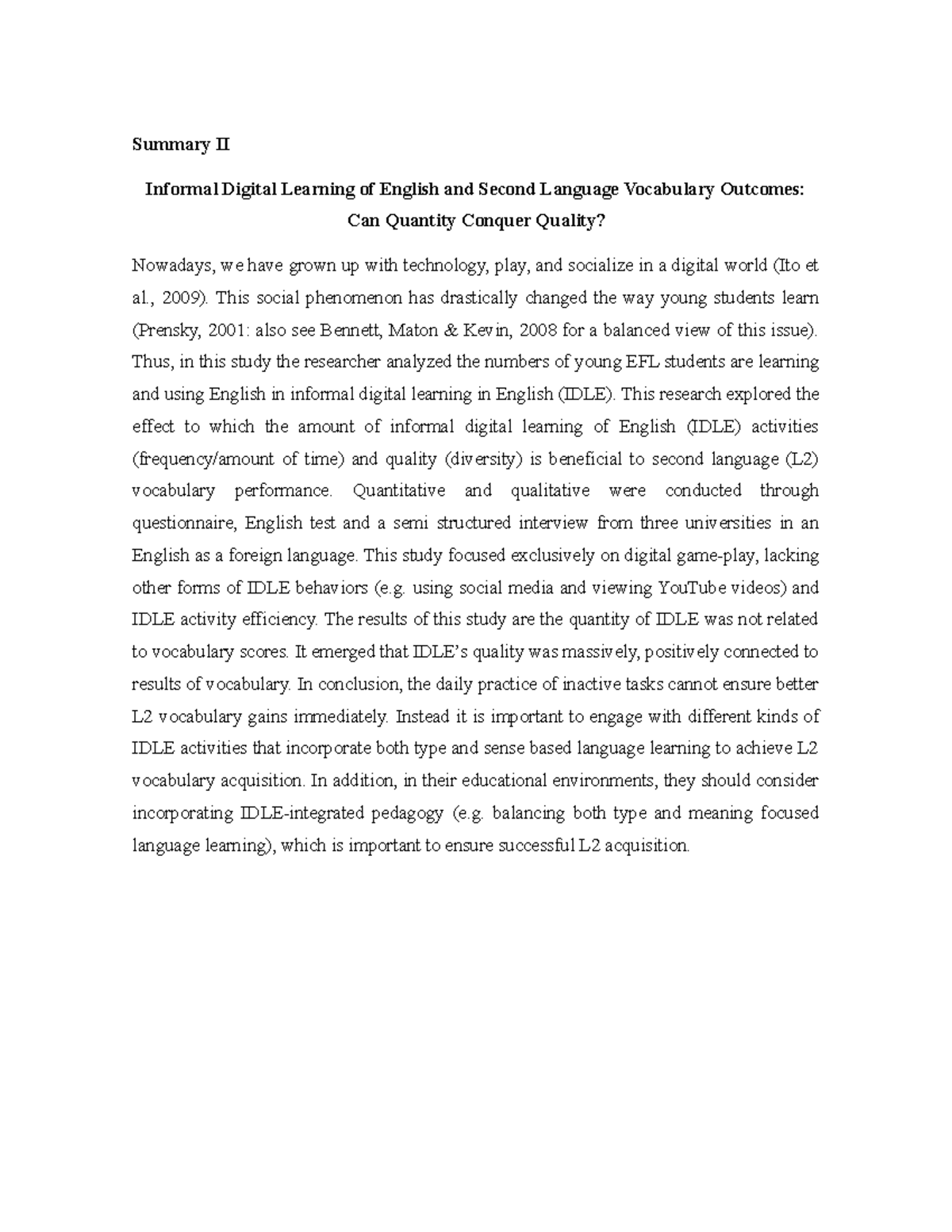 Article Summary 54 - Summary II Informal Digital Learning of English ...