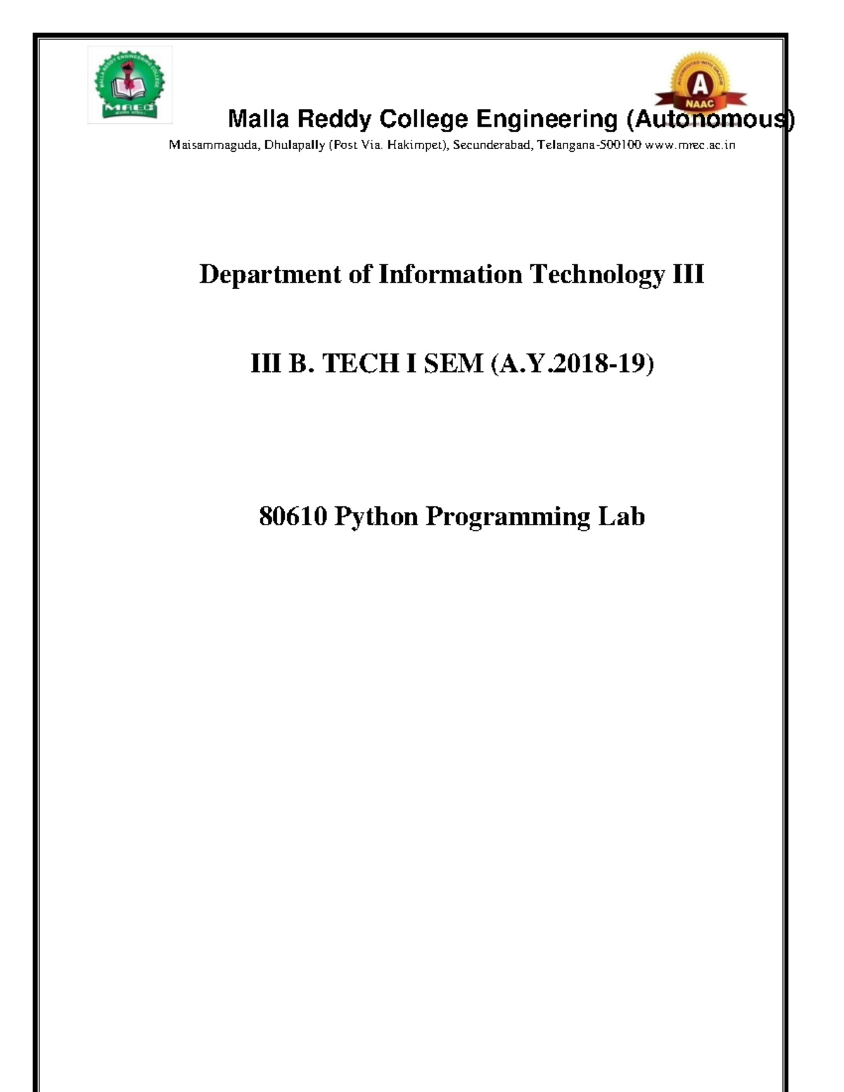 2024052912918-Python Programming Lab - Malla Reddy College Engineering ...
