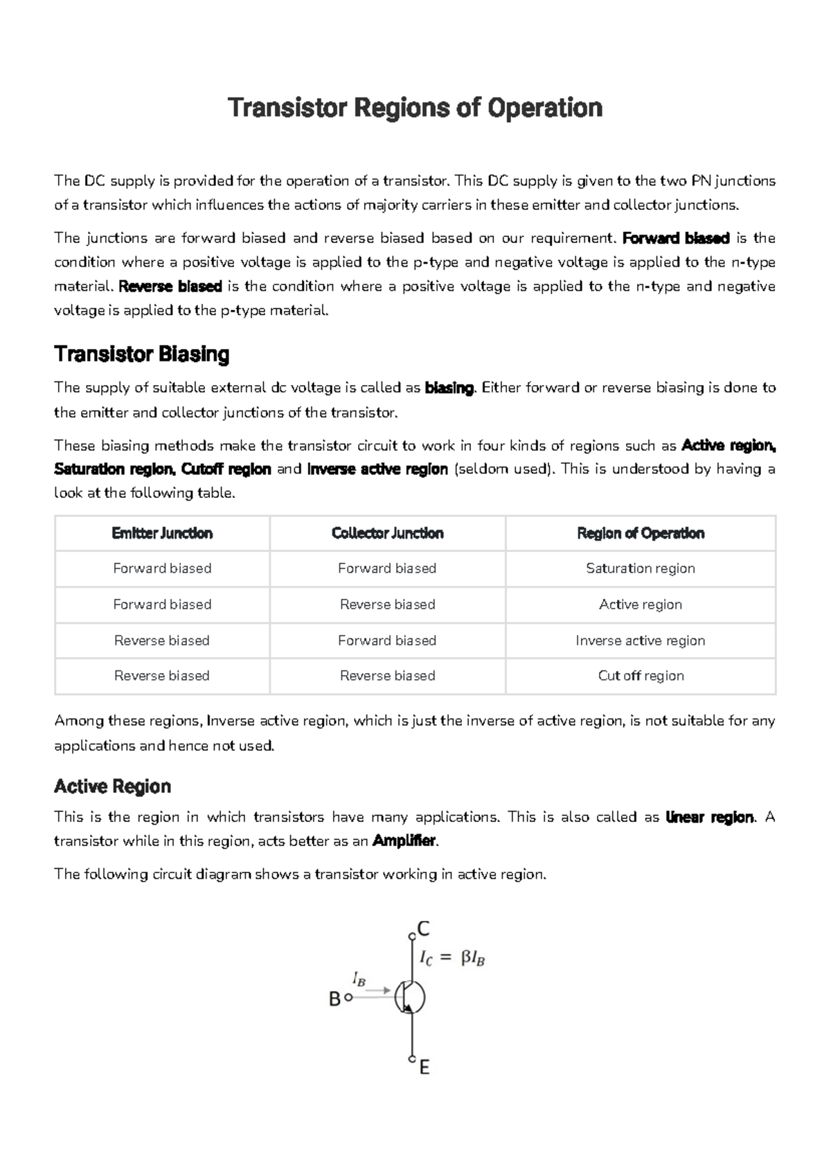 Bjt Transistor Regions Of Operation In The Characteri vrogue.co
