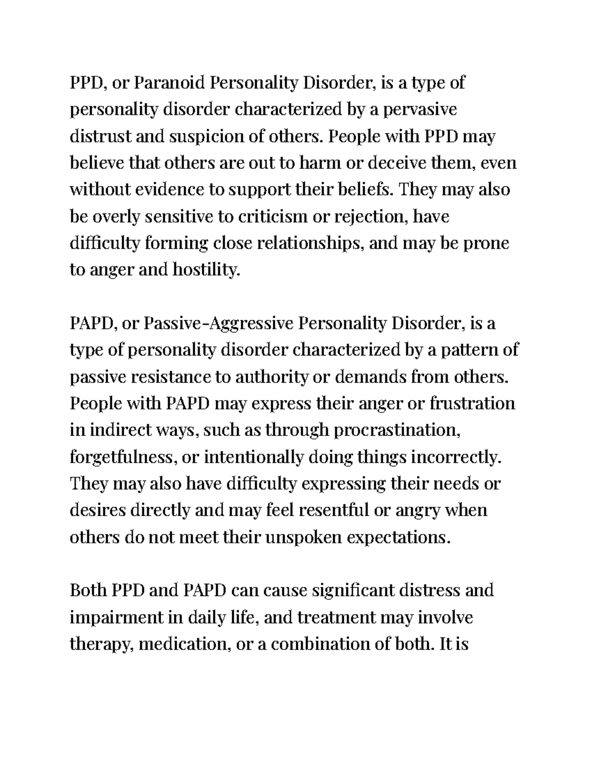 PPD and PAPD disorders - PPD, or Paranoid Personality Disorder, is a ...