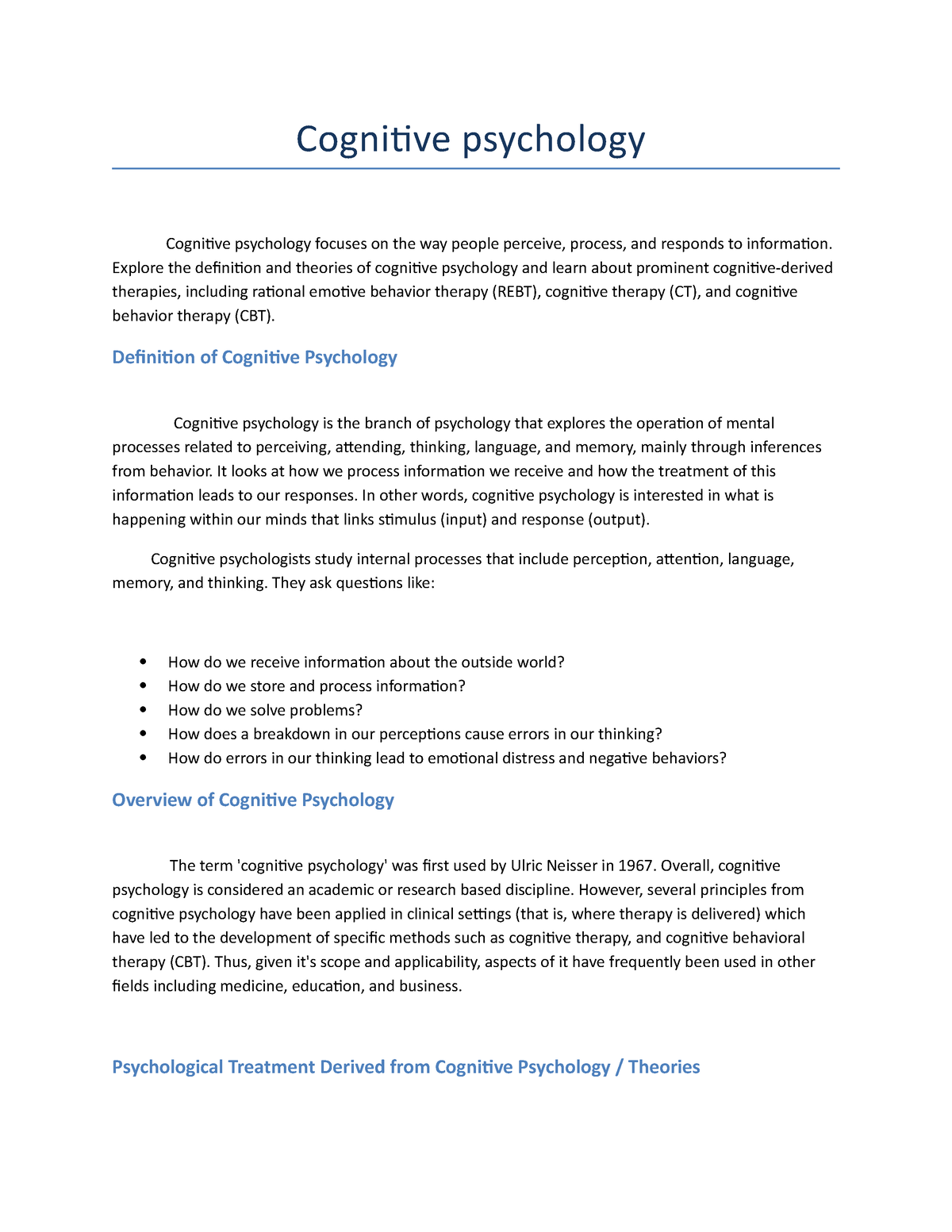 thesis on cognitive psychology