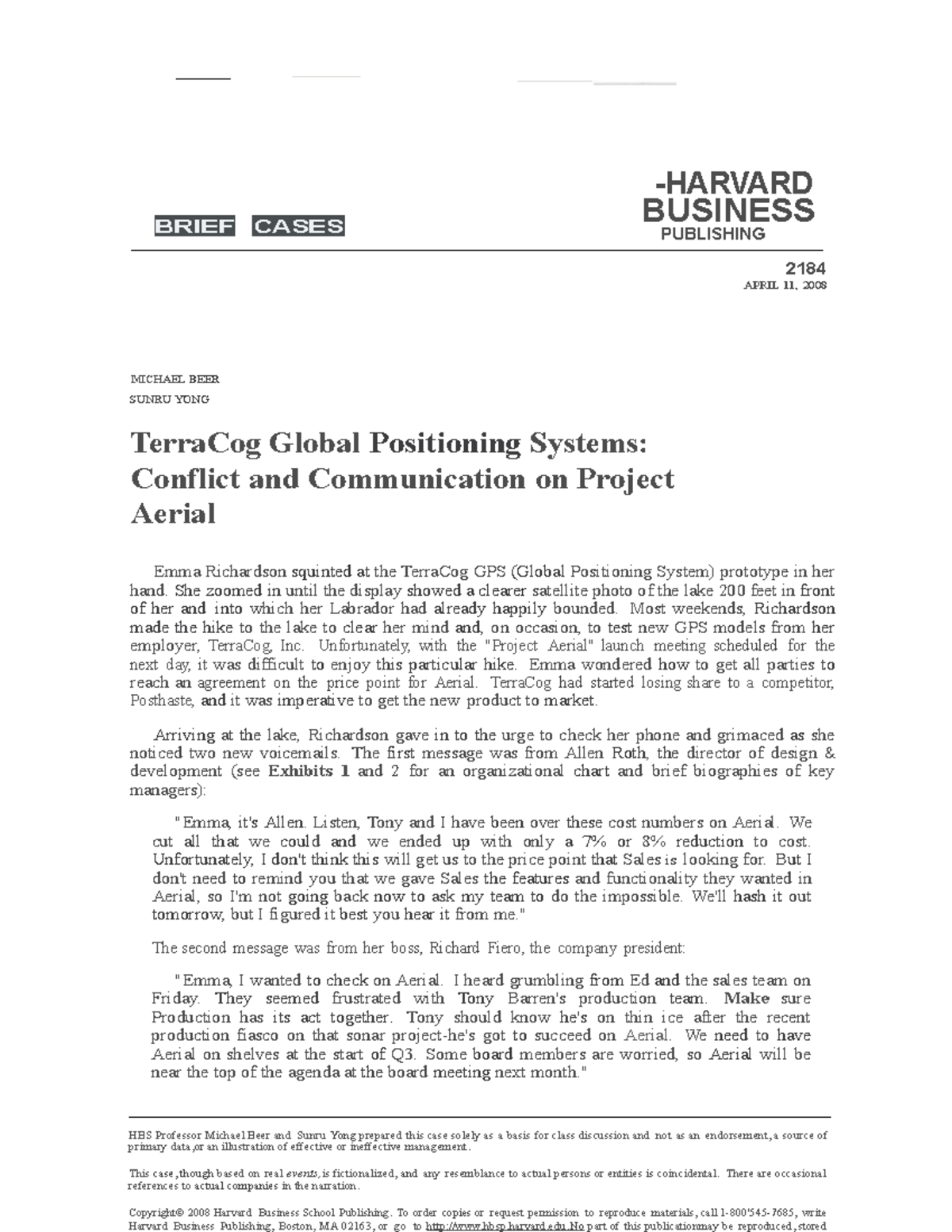 Terra Cog Global Positioning Systems Con BRIEF CASES HARVARD
