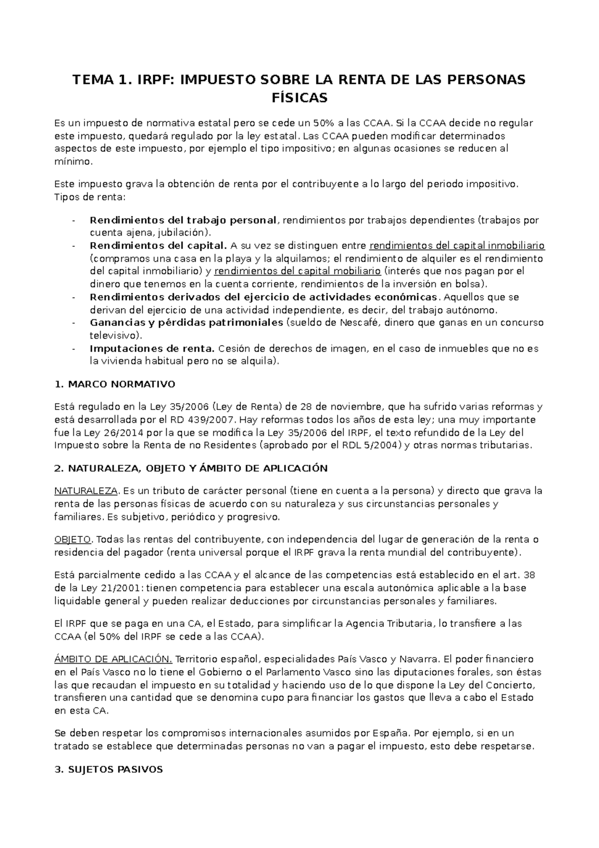 Tema 1 Financiero - TEMA 1. IRPF: IMPUESTO SOBRE LA RENTA DE LAS ...