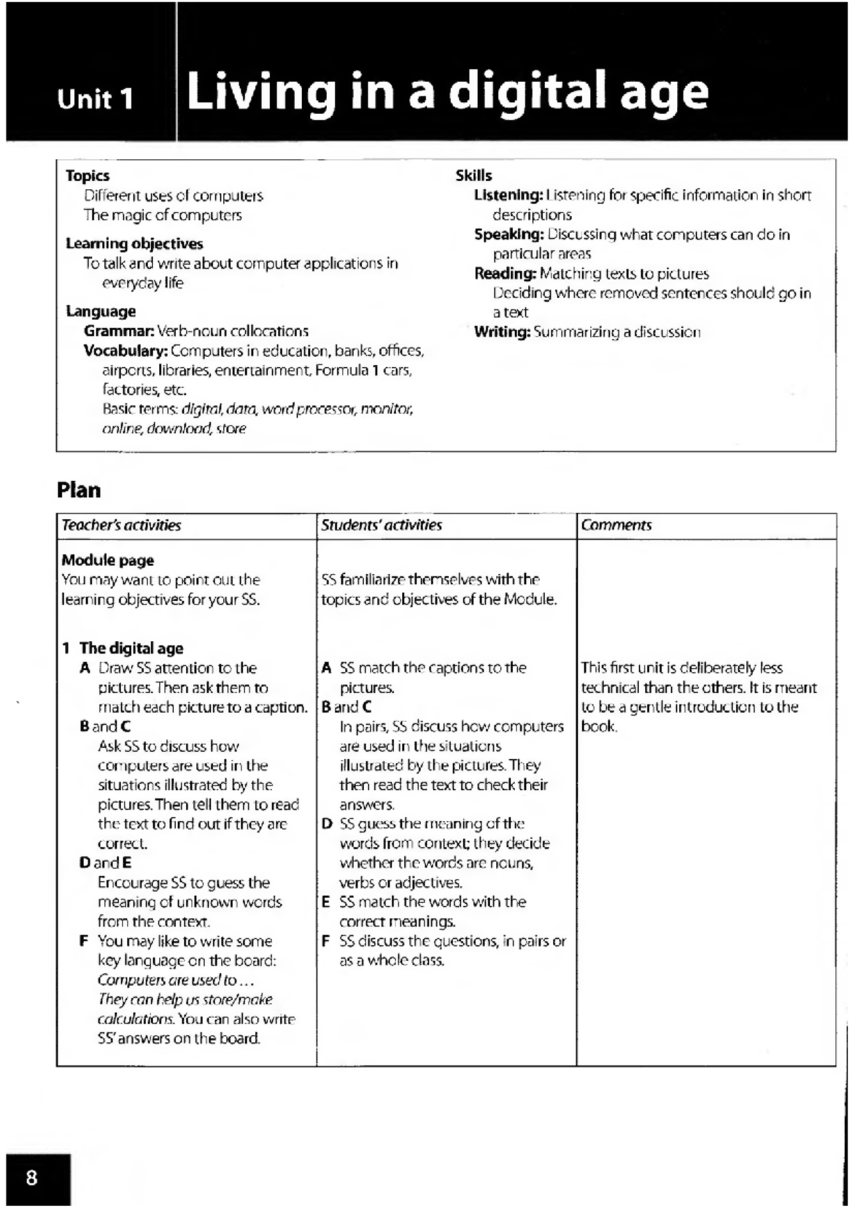 Infotech TB Units 1-4 - Unit 1 Living in a digital age Topics Skills ...