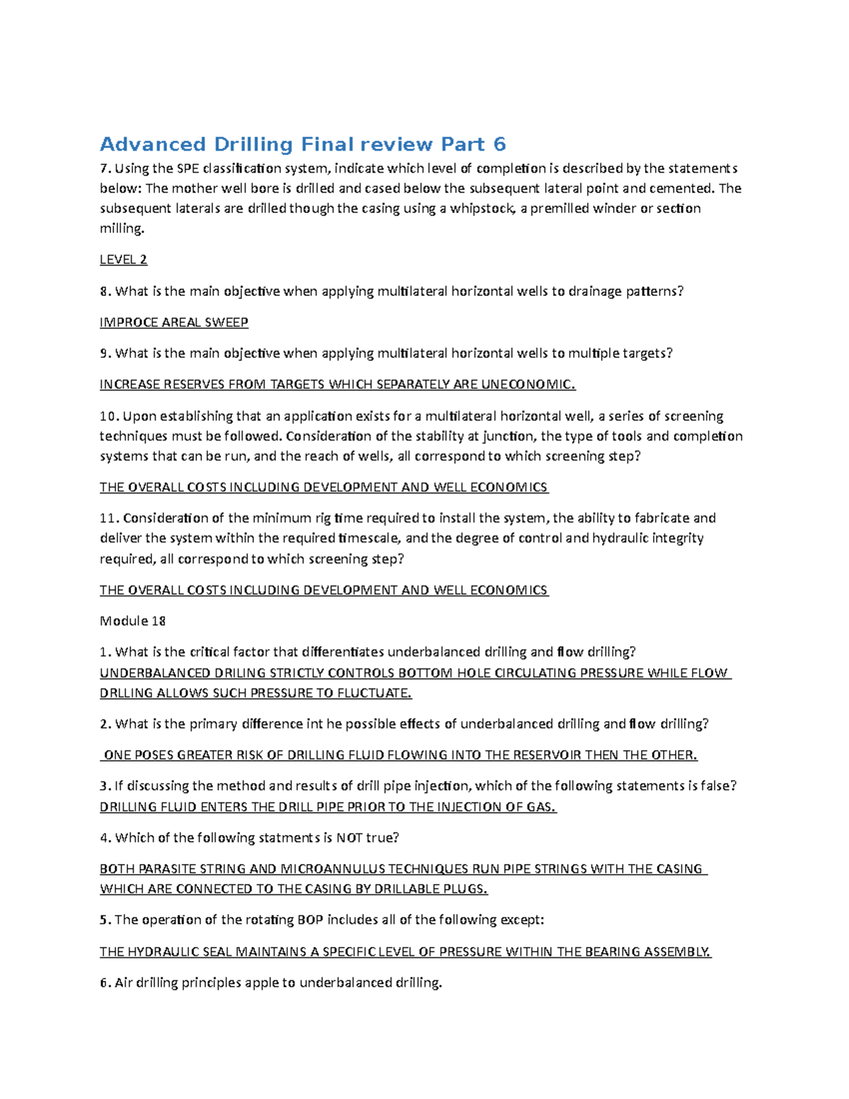 Advanced Drilling Final review Part 6 - The subsequent laterals are ...