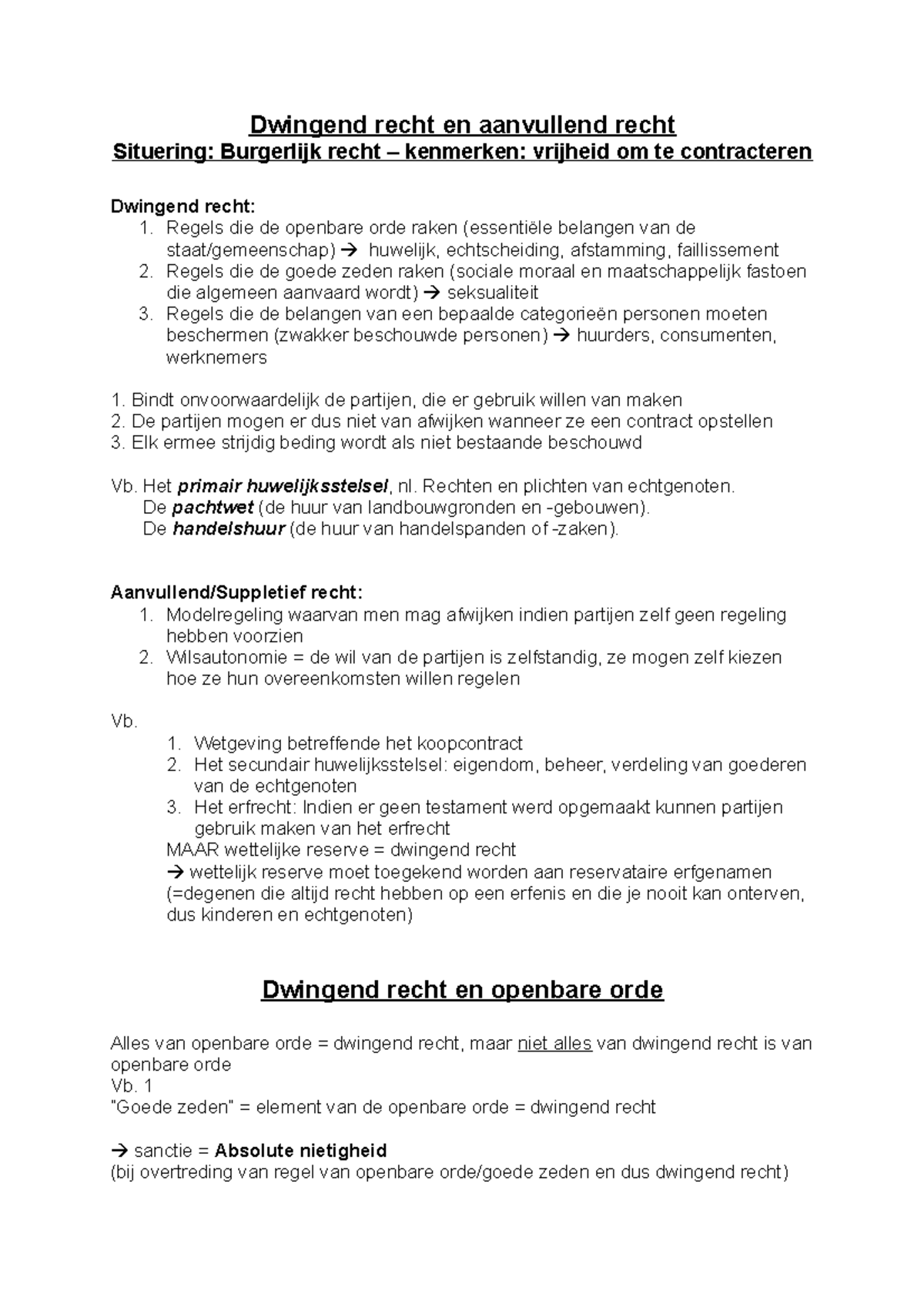 Dwingend, anvullend recht en openbare orde en sancties - samenvatting ...
