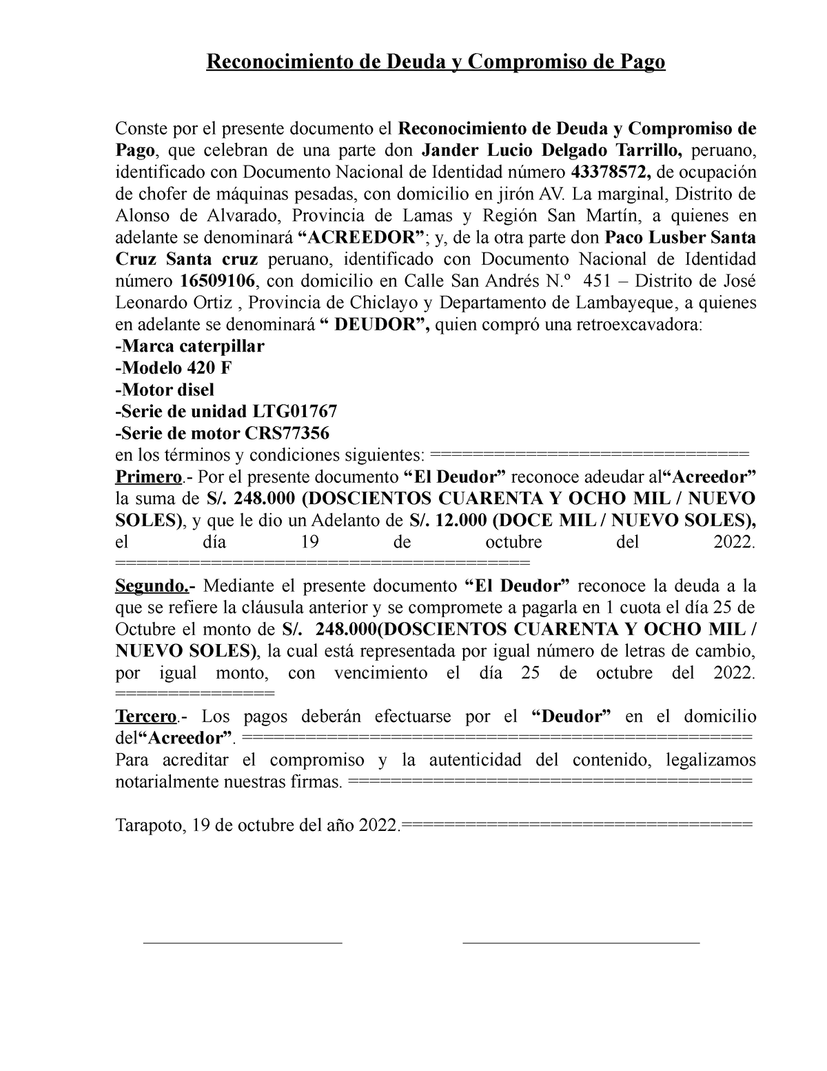 Compromiso De Pago Importante Reconocimiento De Deuda Y Compromiso De Pago Conste Por El 9827