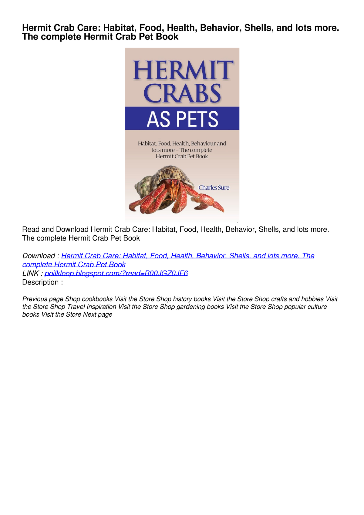 DOWNLOAD [PDF] Hermit Crab Care: Habitat, Food, Health, Behavior ...