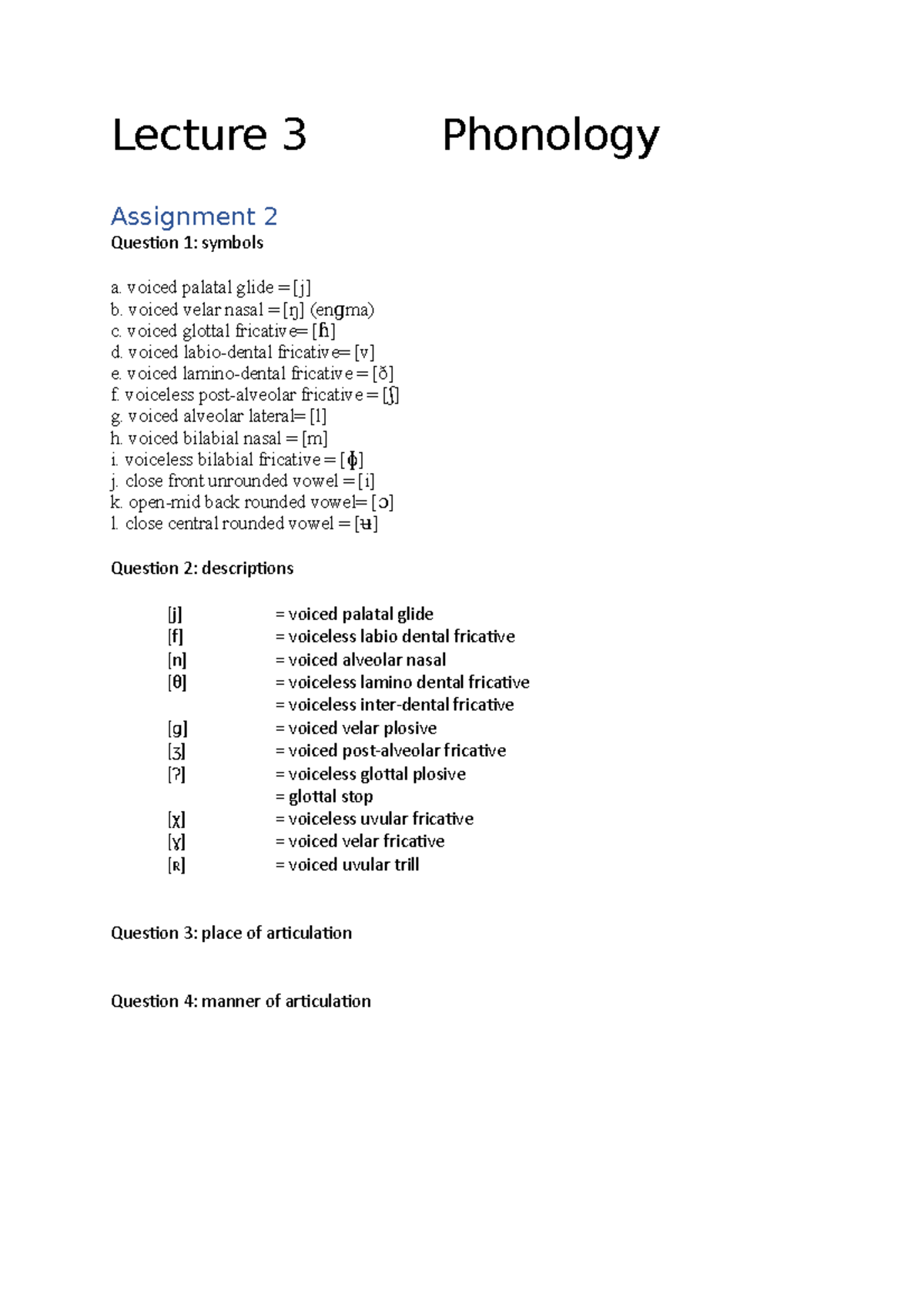 Lecture 3Phonology - College-aantekeningen 3 - Introduction To ...