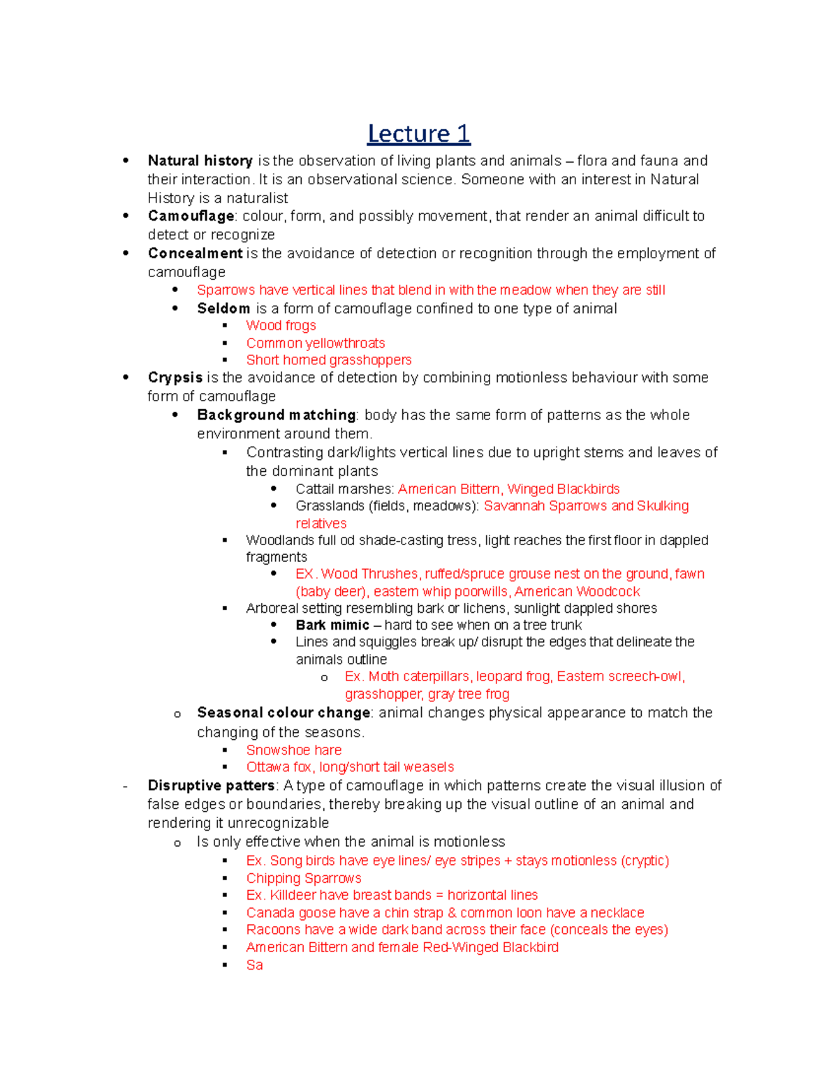 Biol1902 Lecture notes 1-2 - Lecture 1 Natural history is the ...