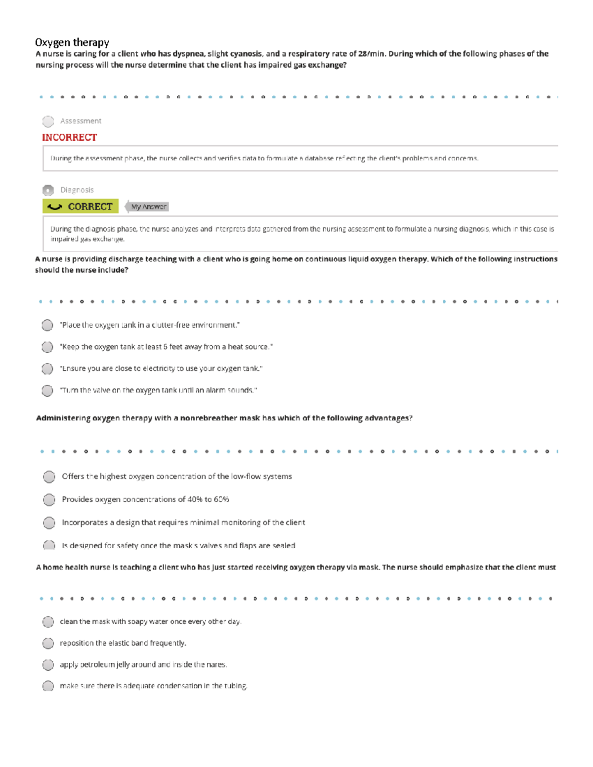 ATI Oxygen therapy pre post test - Oxygen therapy A nurse is caring for ...