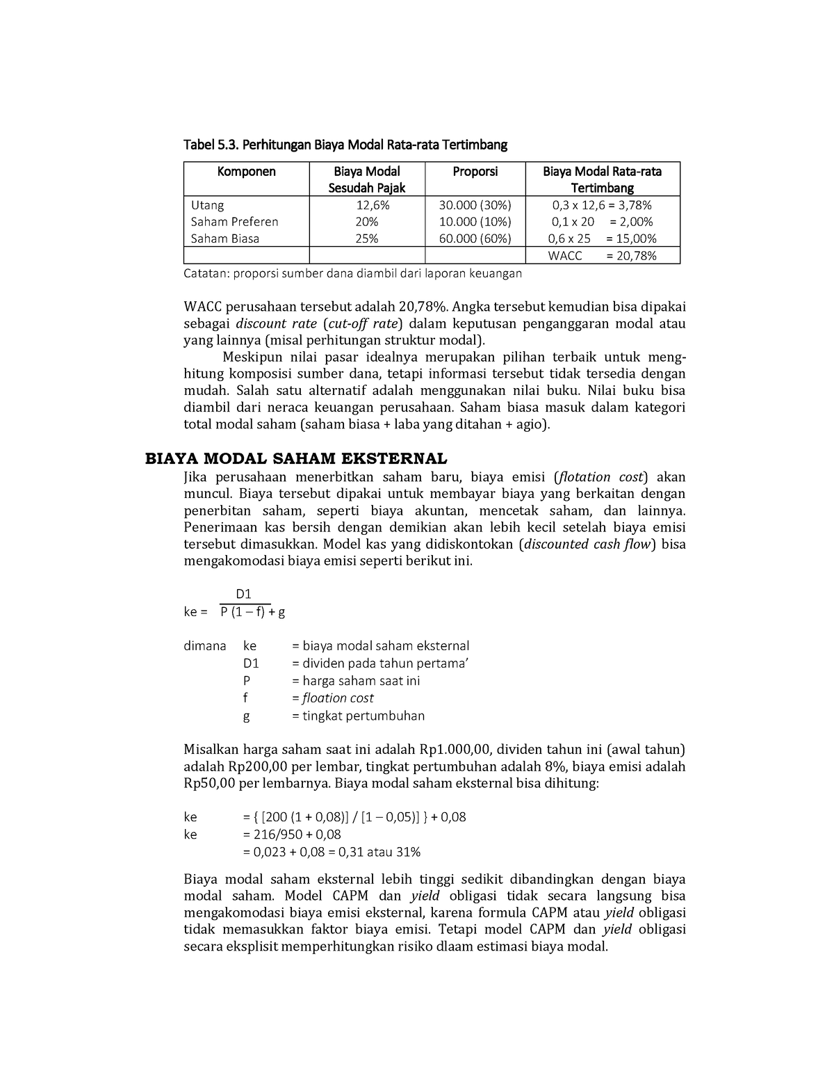 8 - Tugas - Tabel 5. 3. Perhitungan Biaya Modal Rata-rata Tertimbang ...