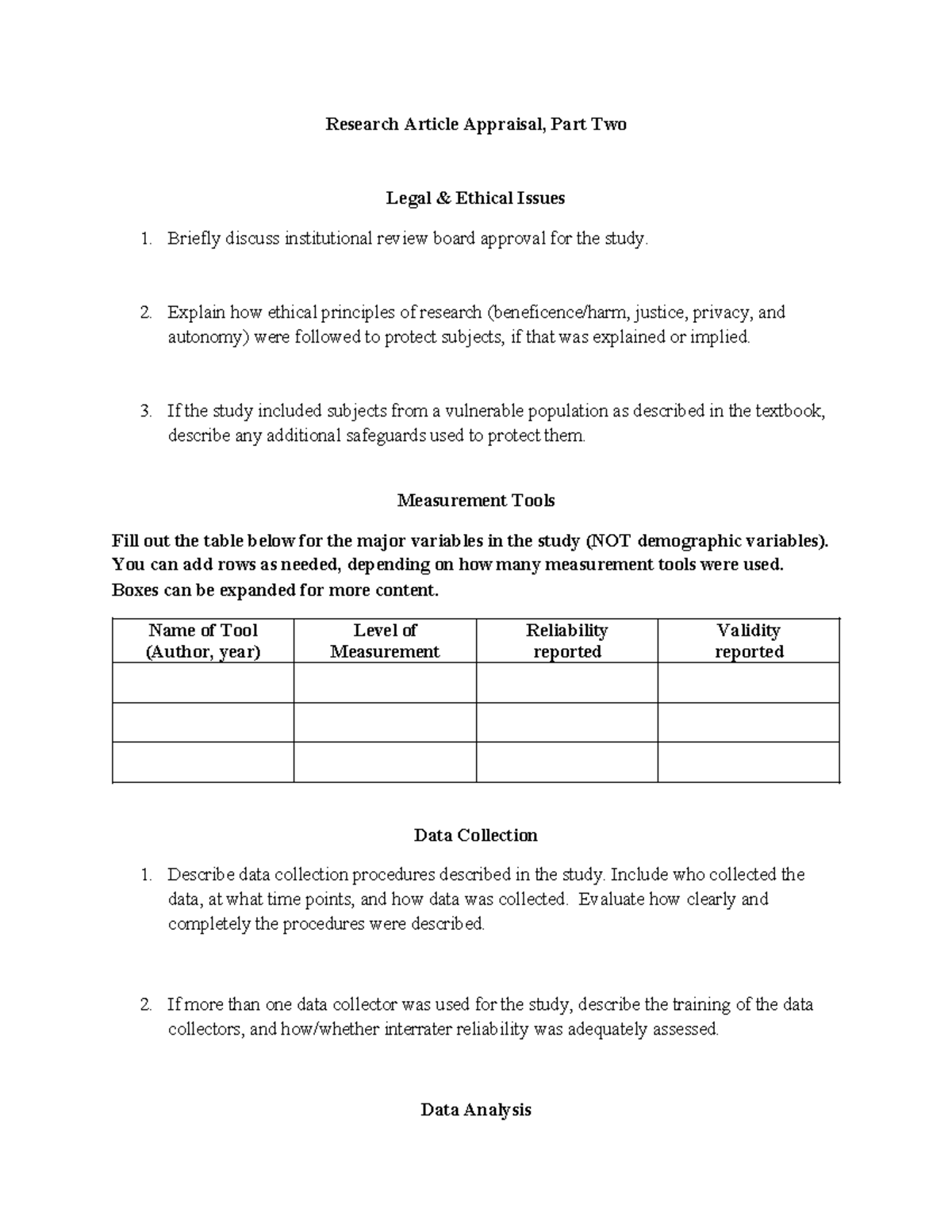 research article appraisal part two