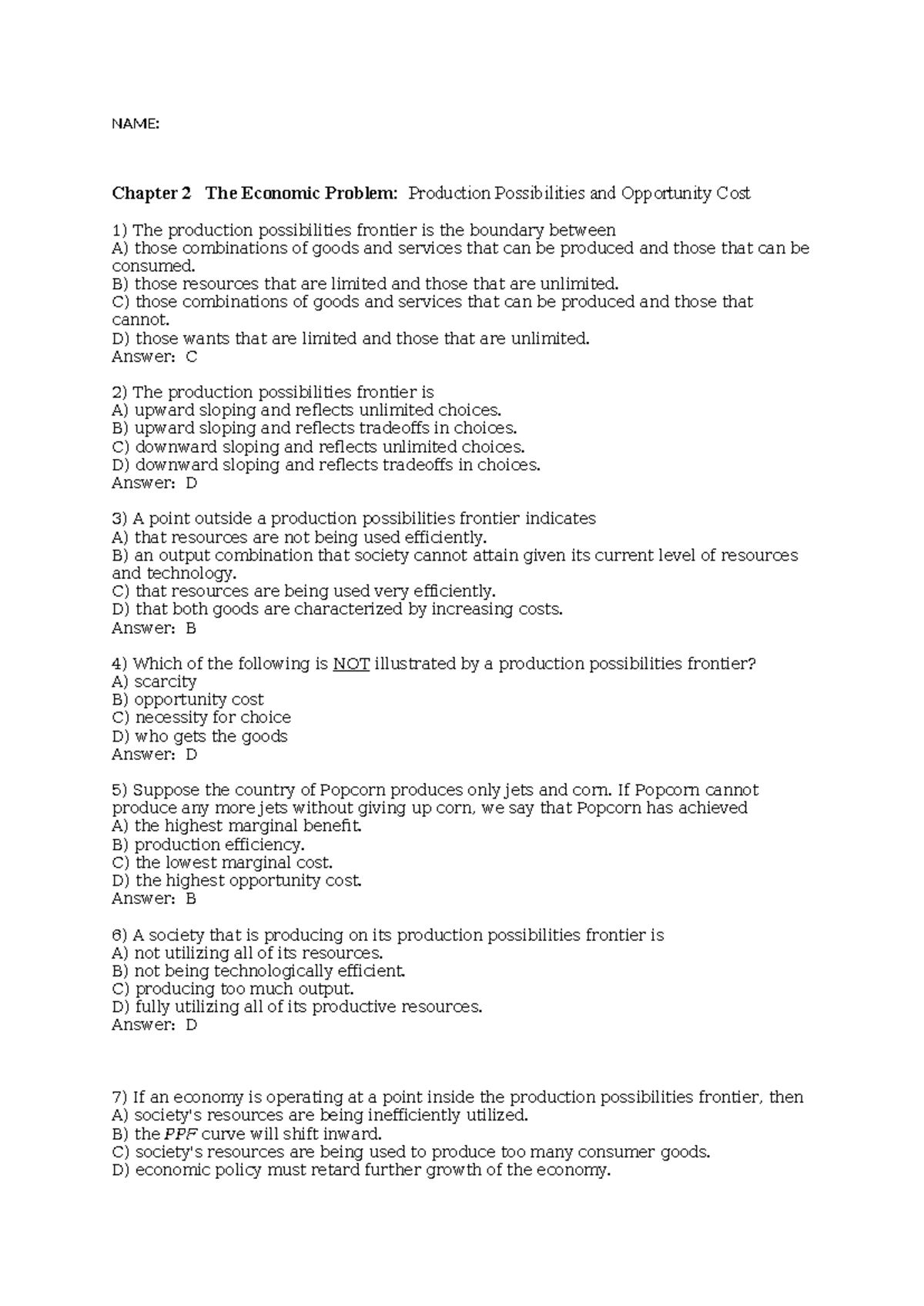 Answer - Chapter 2 - ... - NAME: Chapter 2 The Economic Problem ...