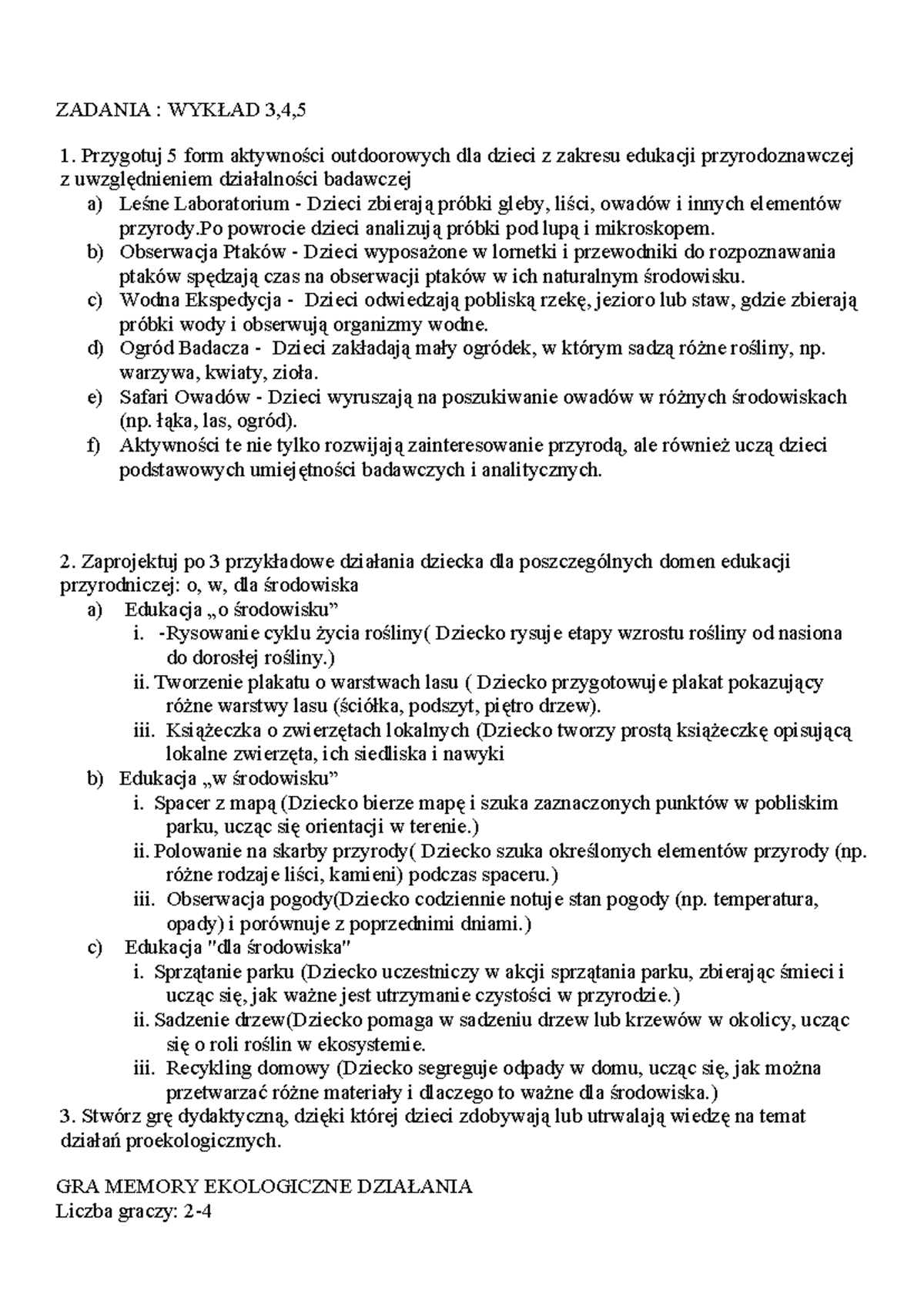 Metodyka Edukacji SPOŁ Eczno- Przyrodniczej Z EkologiĄ - ZADANIA