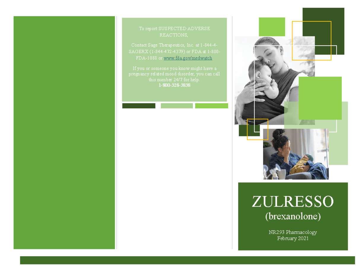 293 Pharmacology RUA - pamphlet information about zulresso - To report ...