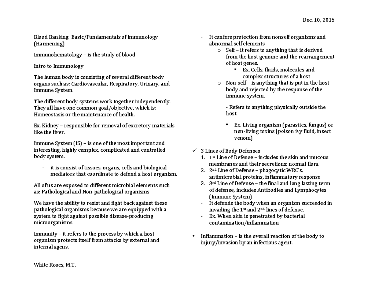 Blood Banking - Fundamentals of Immunology Trans - Blood Banking: Basic ...