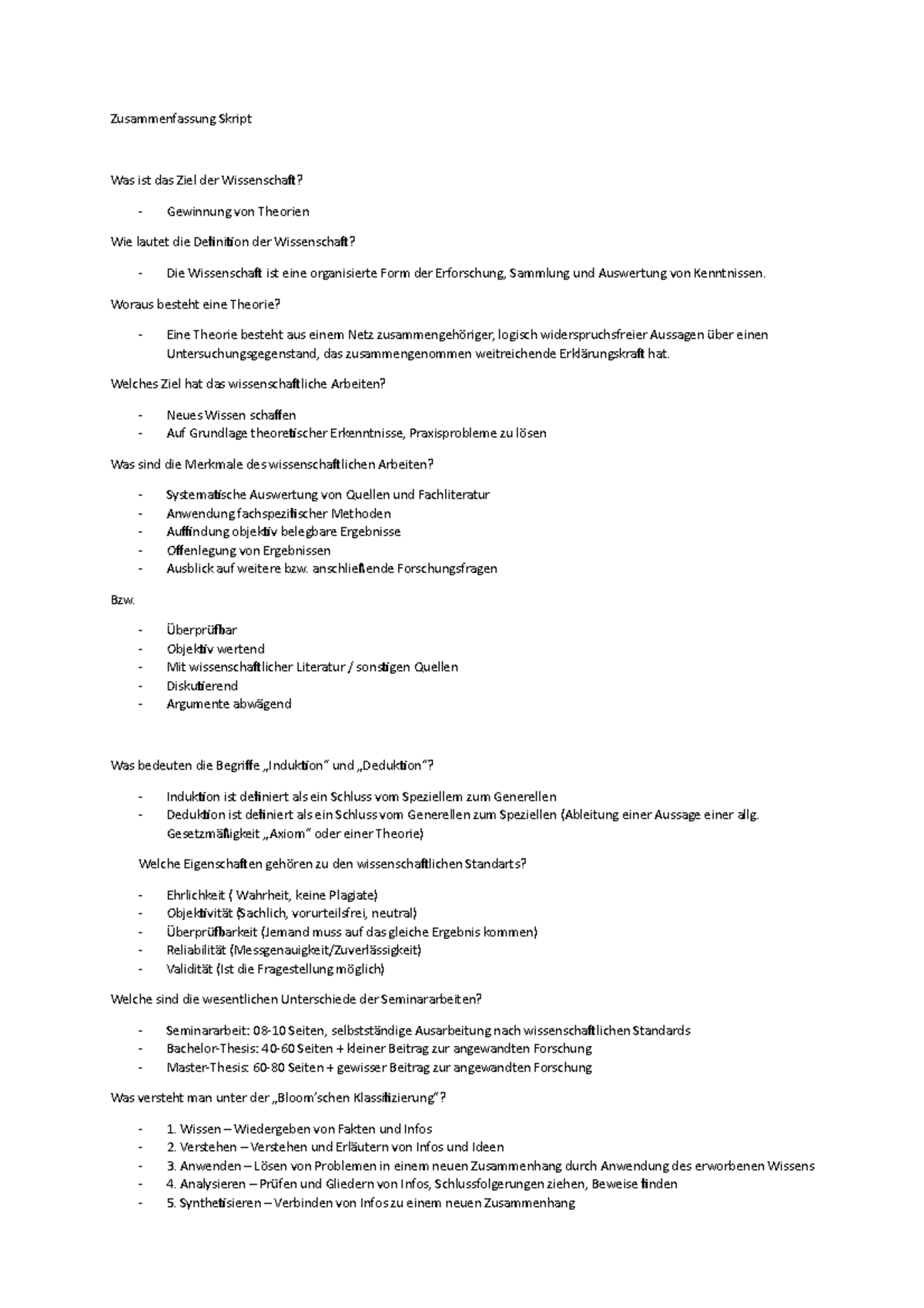 Zusammenfassung Skript und Fragen - Zusammenfassung Skript Was ist das ...