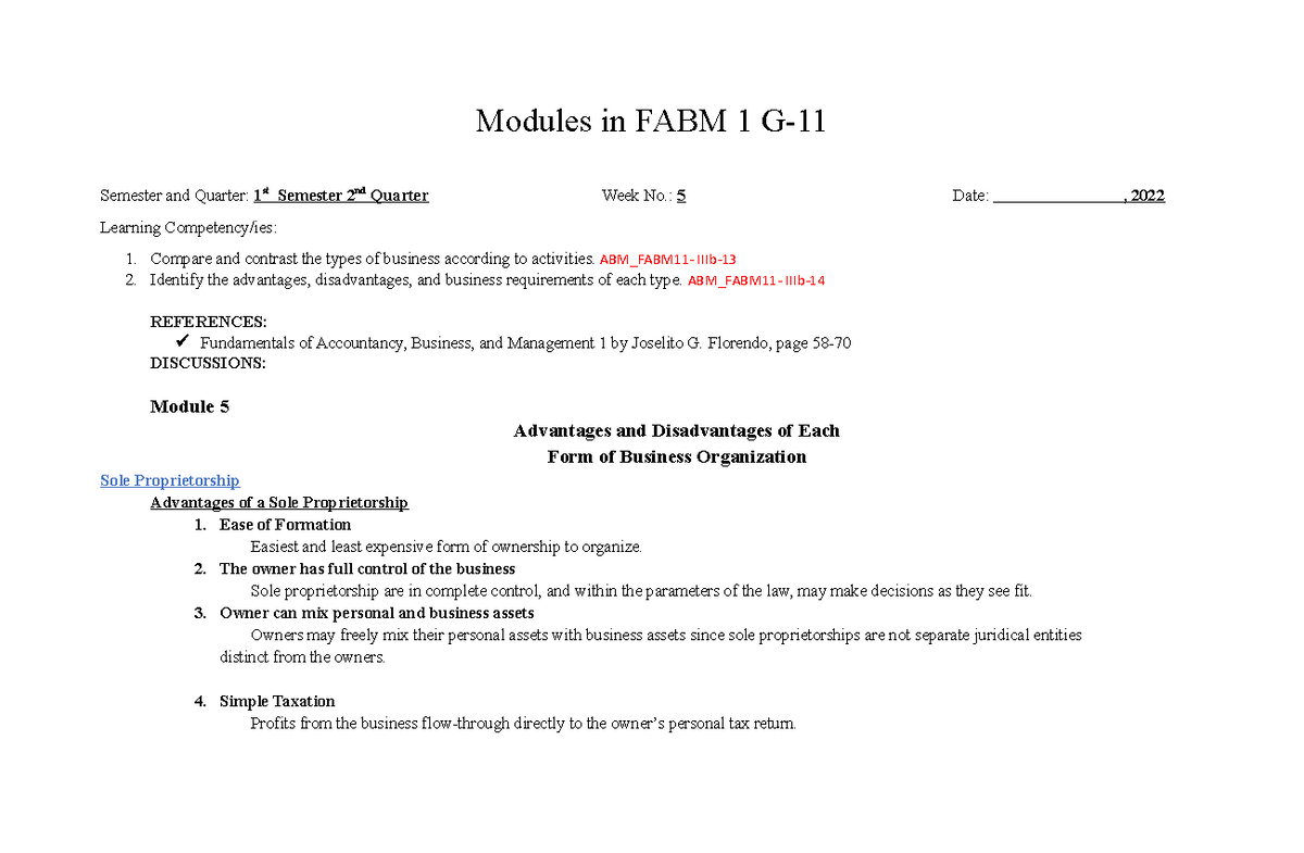 FABM 1 Module 5 Week 5 ABM Modules In FABM 1 G Semester And
