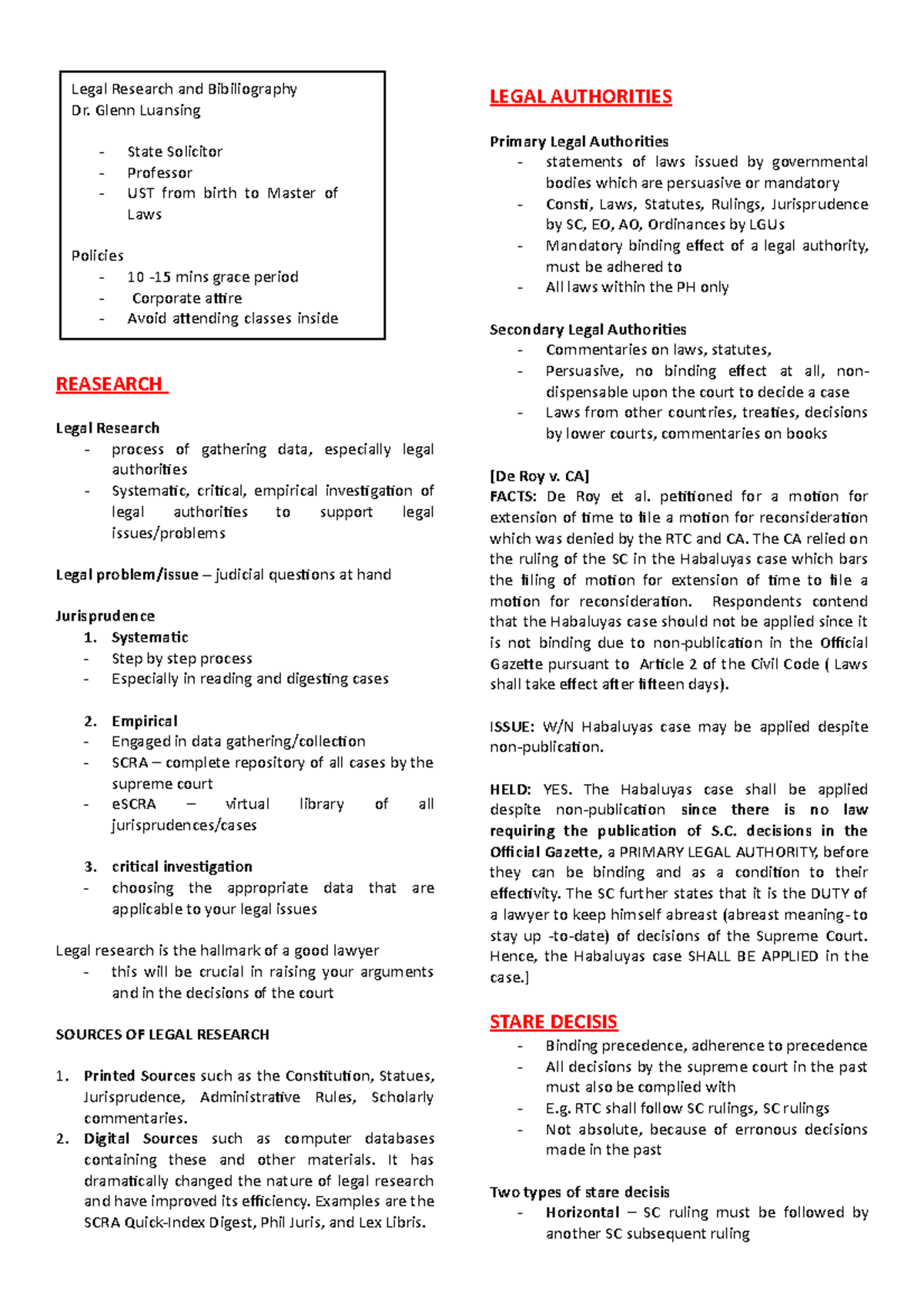 Leg Res-Notes - notes - REASEARCH Legal Research - process of gathering ...