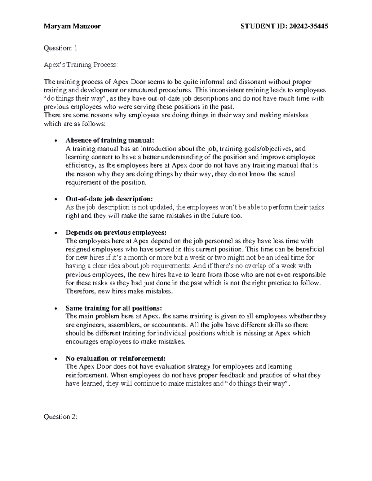 MHC Assignment 2 - MHC - Maryam Manzoor STUDENT ID: 20242- Question: 1 ...
