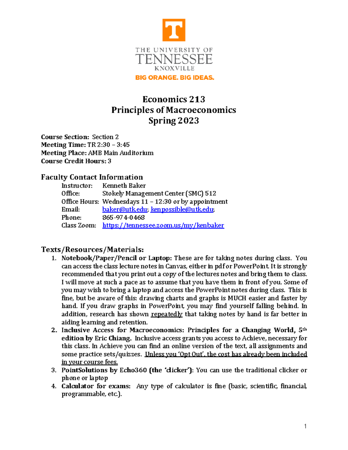 213 Spring 2023 Course Outline Section 2 - Economics 213 Principles of ...