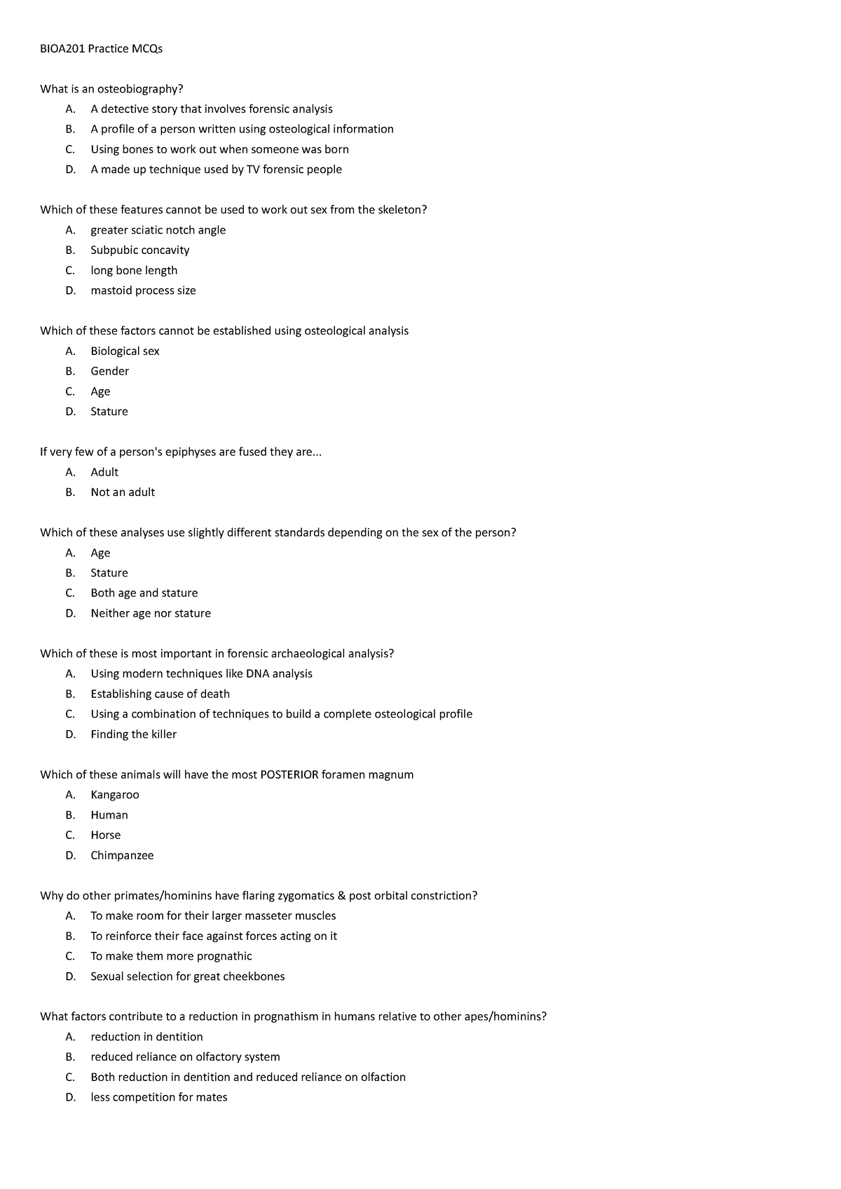 BIOA201 Practice MCQs - mcqs of all moduels - BIOA201 Practice MCQs ...