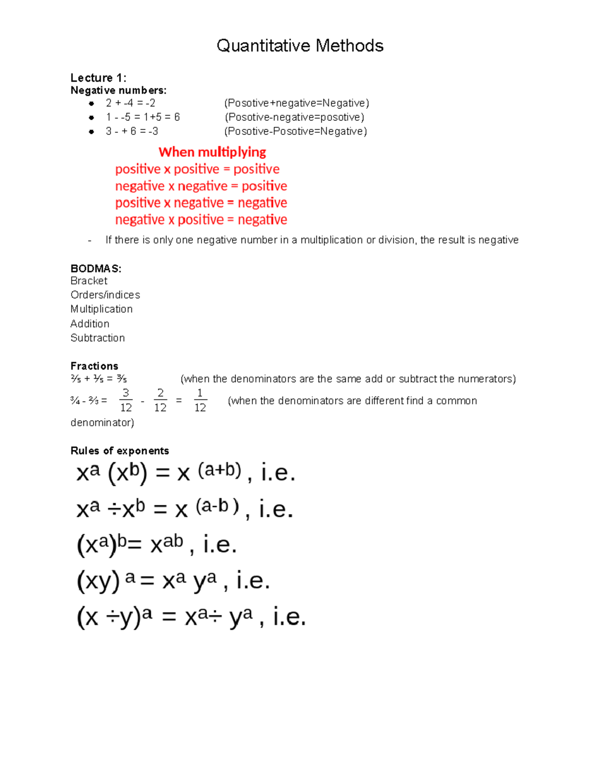 Quantitive Methods - Lecture notes 1-10 - ACCO1158 - GRE - Studocu
