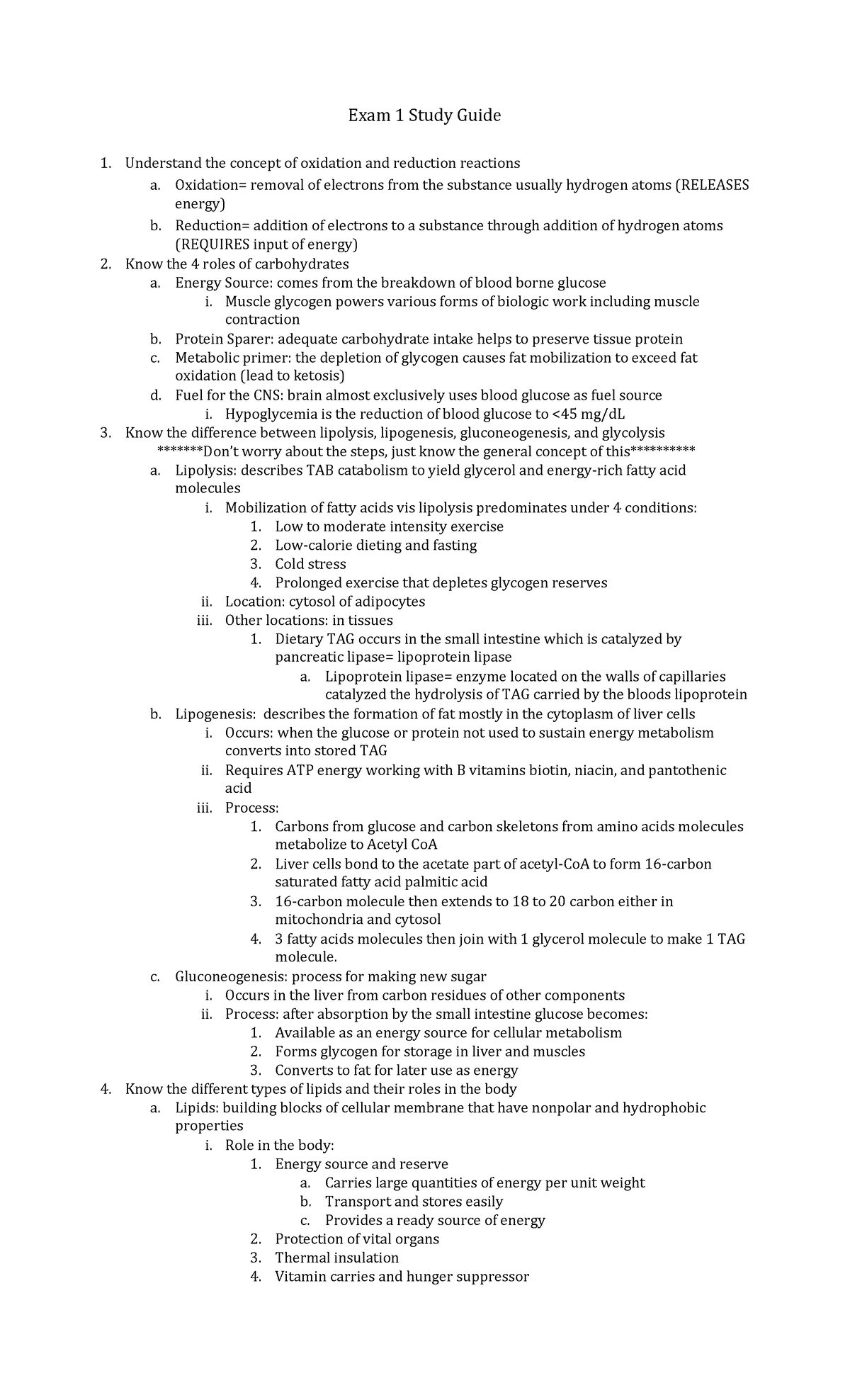 Exam 1 Final Study Guide - Exam 1 Study Guide Understand the concept of ...