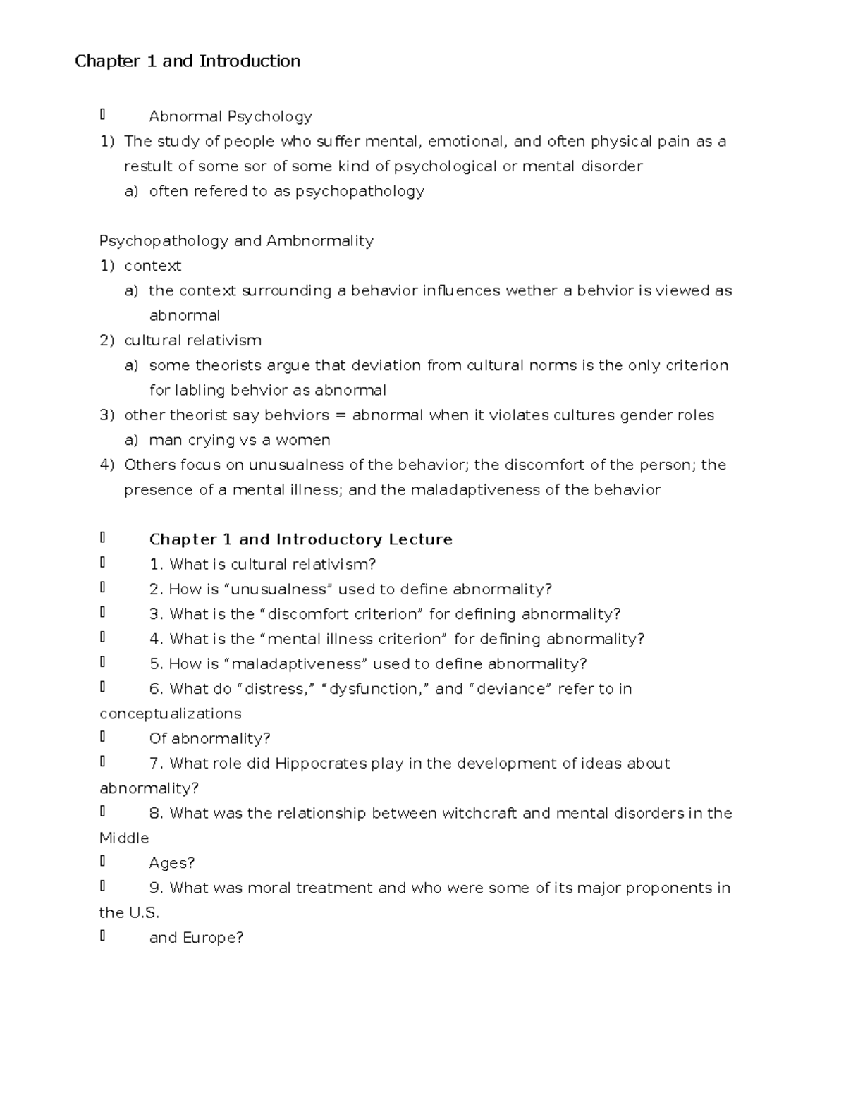 Reading Notes Abnormal Psychology - Chapter 1 and Introduction Abnormal ...