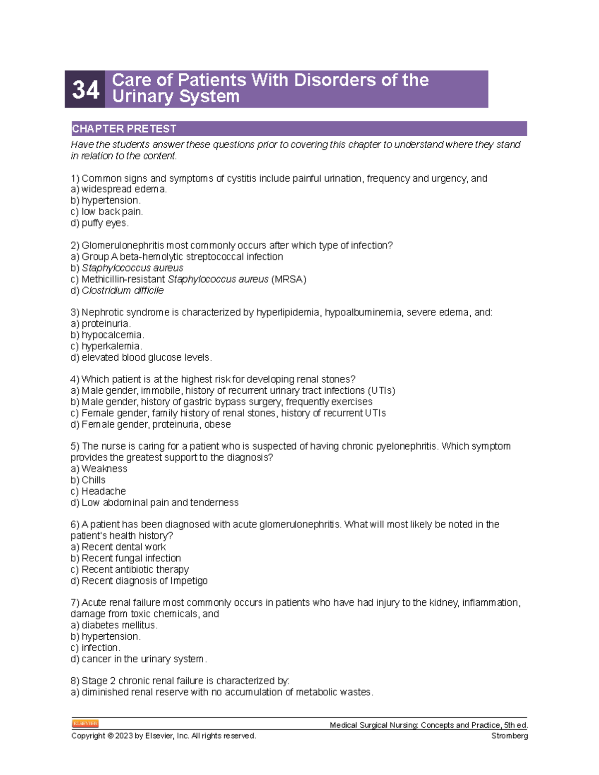 Chapter 034 pre test 34 care of patients with disorders of the