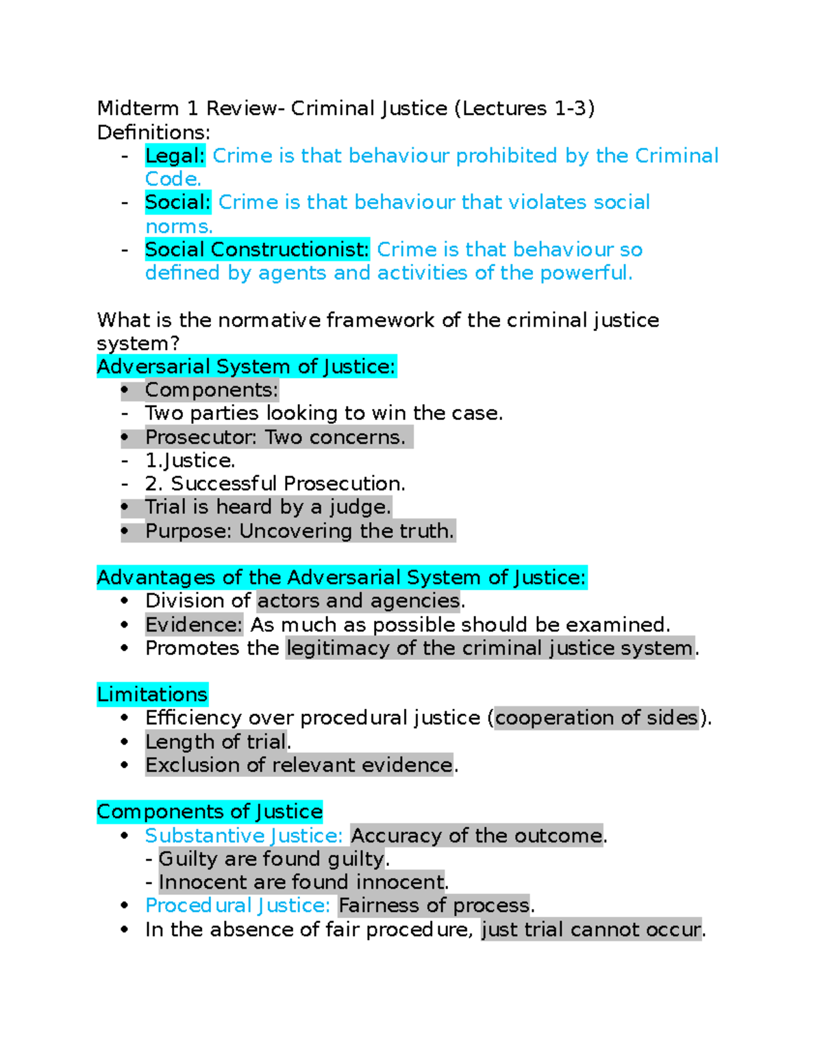 Midterm 1 Review - Intro To Criminal Justice - Midterm 1 Review ...