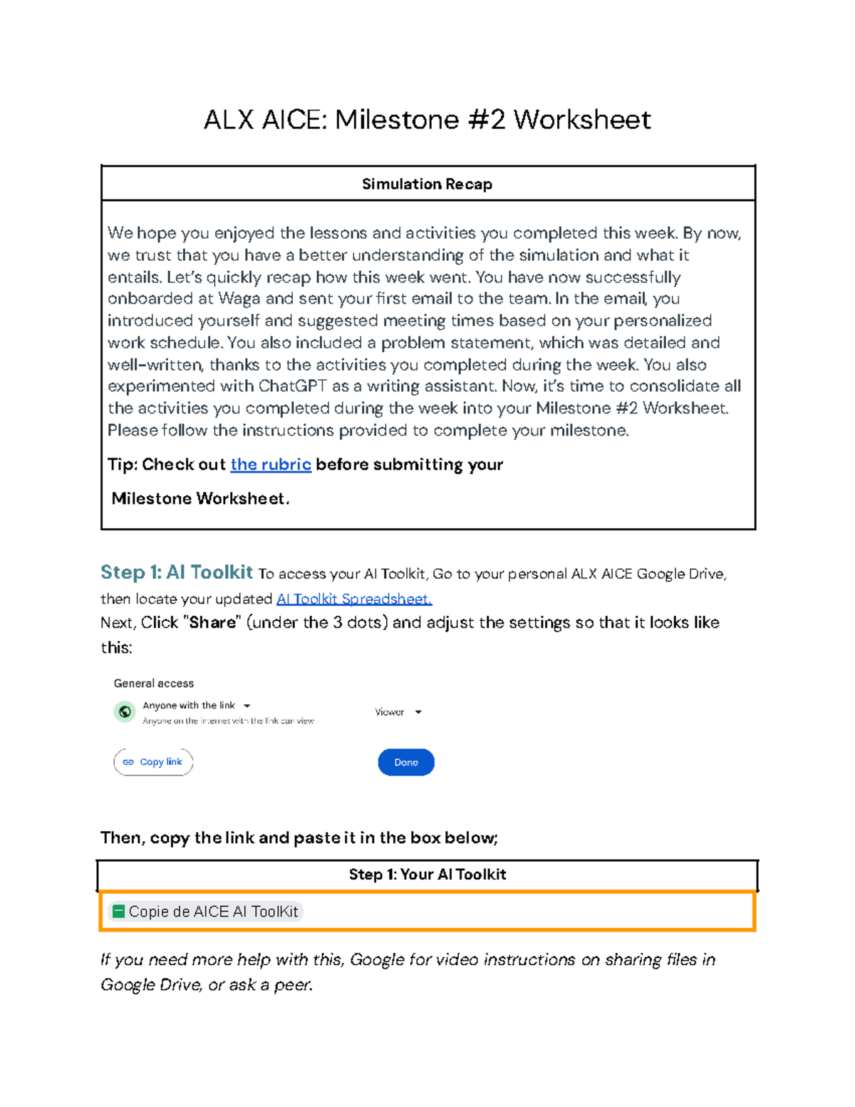 AICE Milestone 13 - ALX AICE: Milestone #2 Worksheet Simulation Recap ...