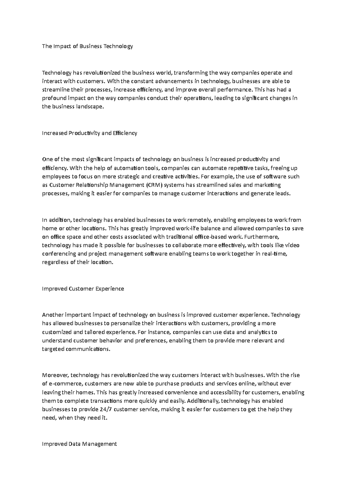 The Impact of Business Technology - The Impact of Business Technology ...