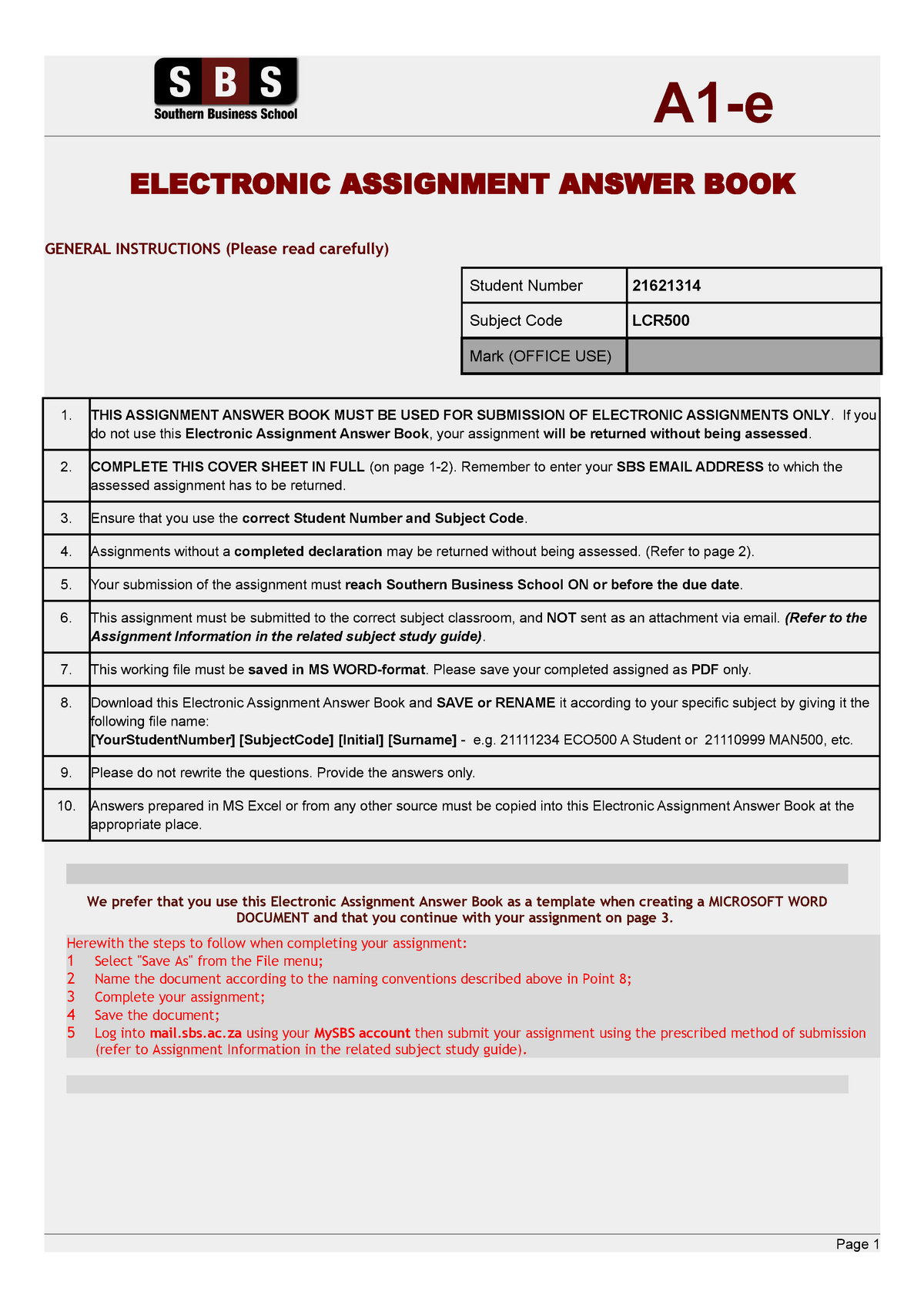 electronic assignment answer book