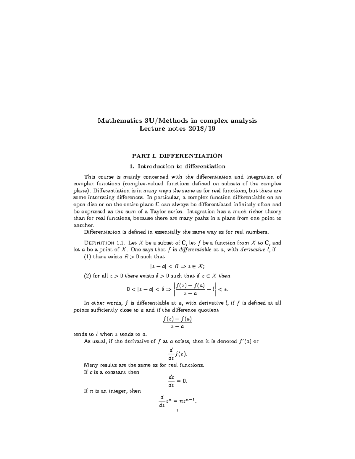 CMlectures - Methods in Complex analysis lecture notes - Mathematics 3U ...