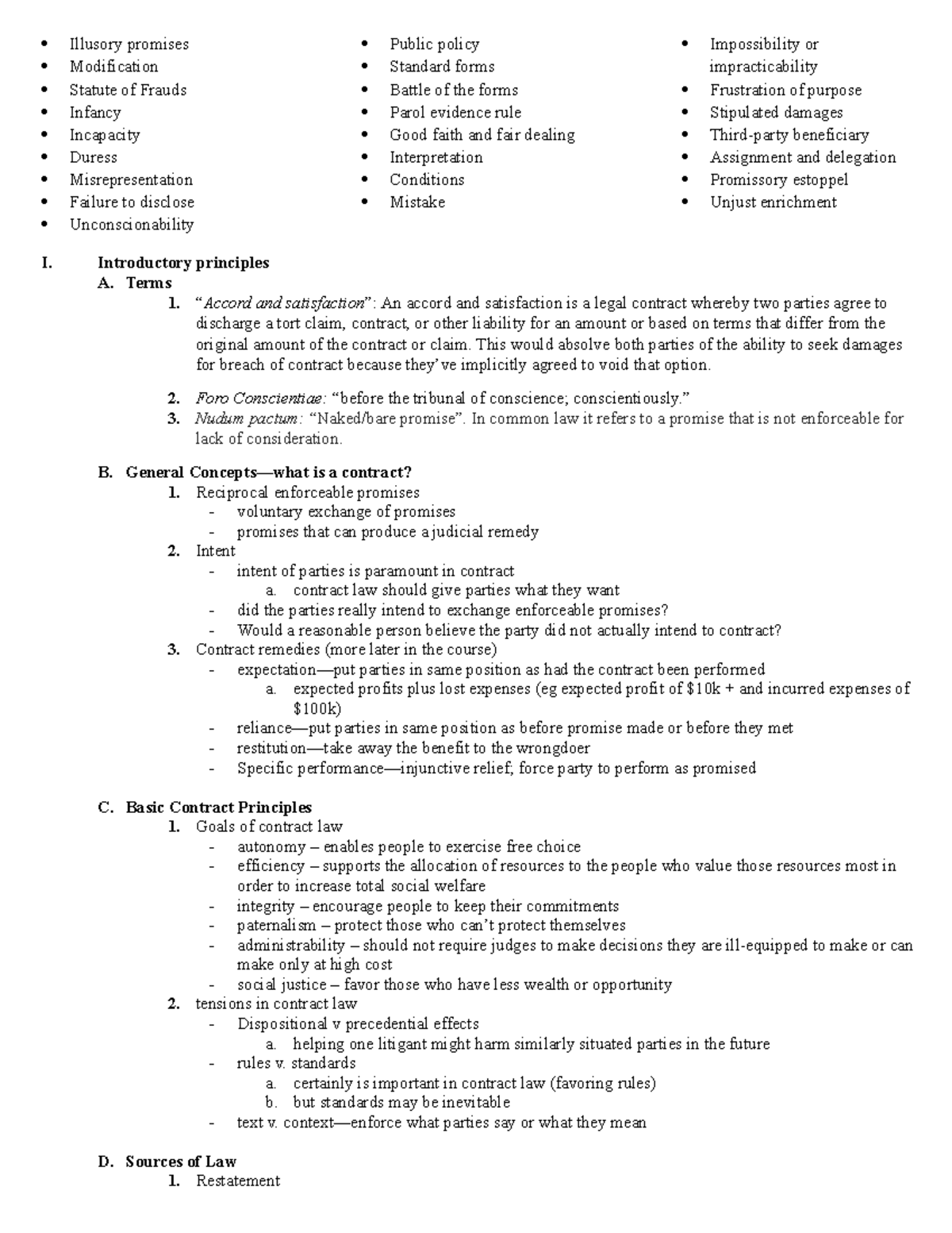 Contracts Outline Professor Rachlinski Illusory promises