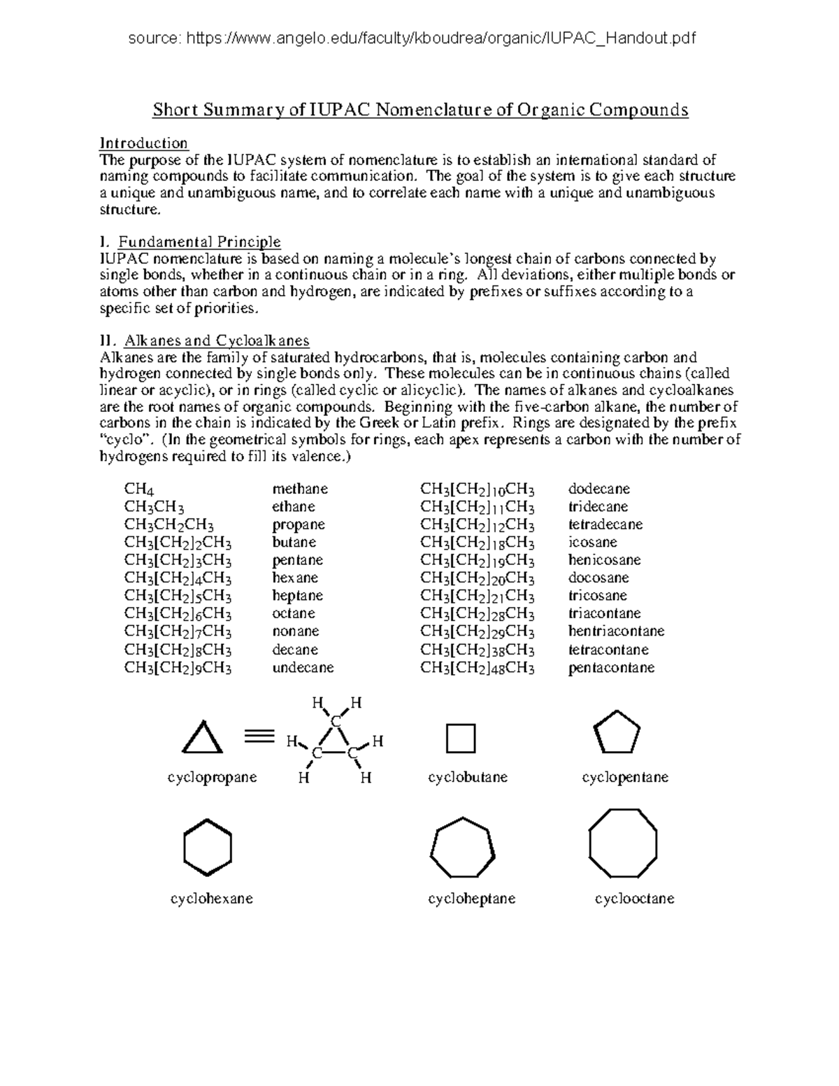 Organic Chemistry And Biochemistry Organic Nomenclature - Short Summary ...